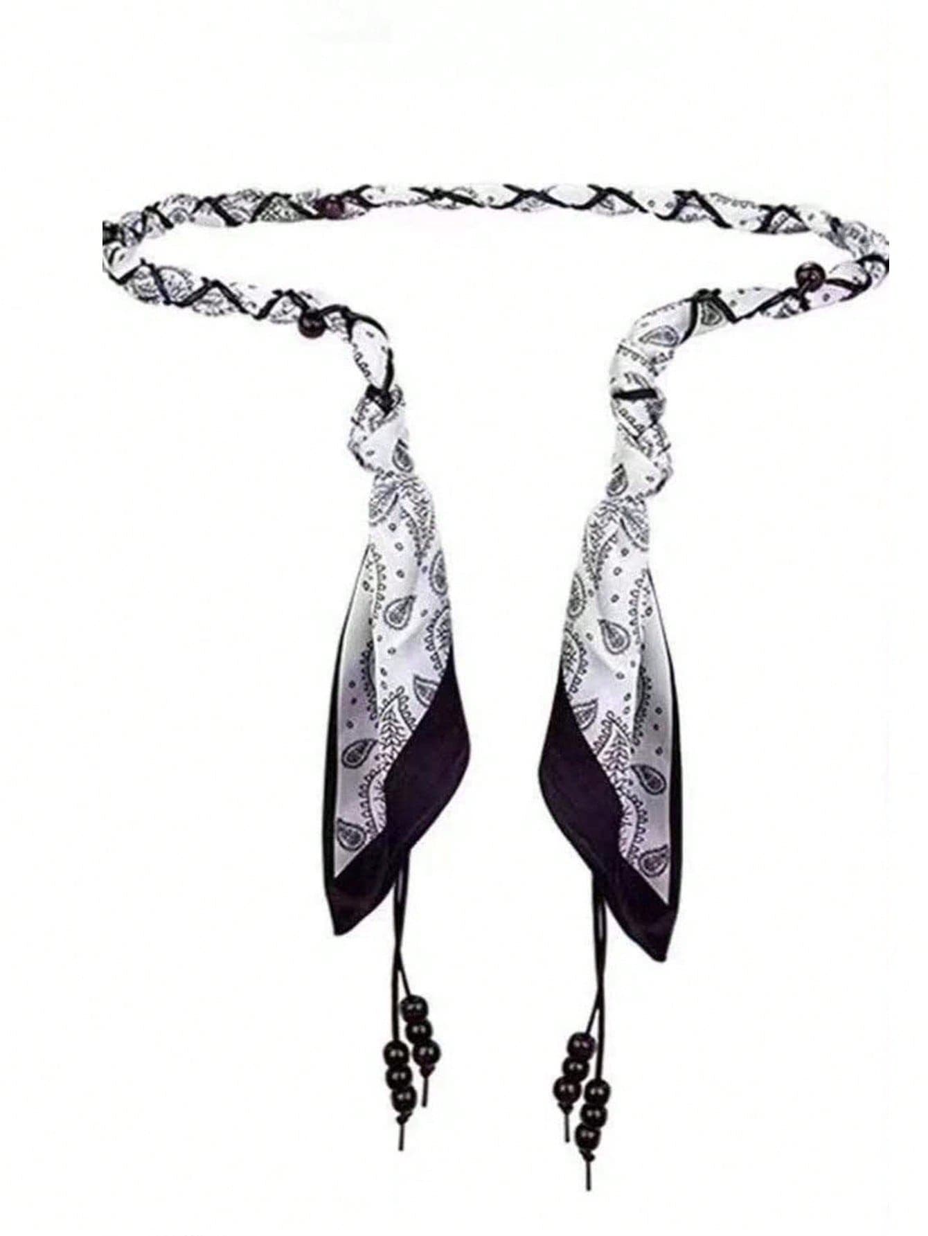 1pc New Silk Scarf Woven Thin Belt, High-End Bohemian Style Women's Decorative Waist Belt, Multiple Colors Available