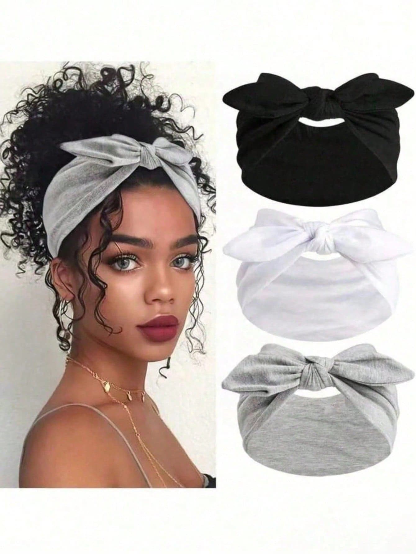3/1pc Set Women's Bow Rabbit Ear Headband, Spring/Summer Lightweight Headband, Sports/Bohemian Style Extra Wide, Cute Rabbit Ear Knotted Headscarf, Mother's Day/Easter Rabbit Ear Hair Accessory, Elastic Bow Hair Accessory/Solid Elastic Bow Headband Suitable For Women, Suitable For Fitness/Yoga/Sports/Outdoor Activities