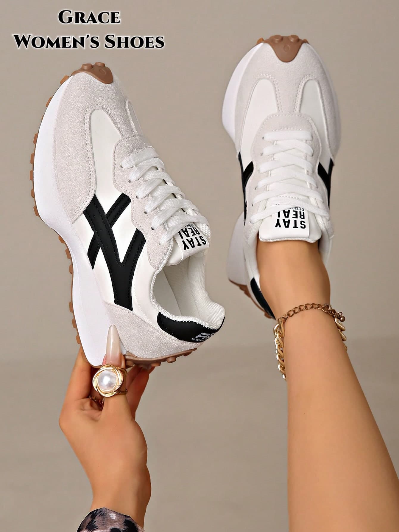 Women's Lightweight Running Sneakers, Lace-Up Closure, Multi-Functional Flat Sole, Breathable Stitched Design In Various Colors, All-Season Outdoor Shoes.