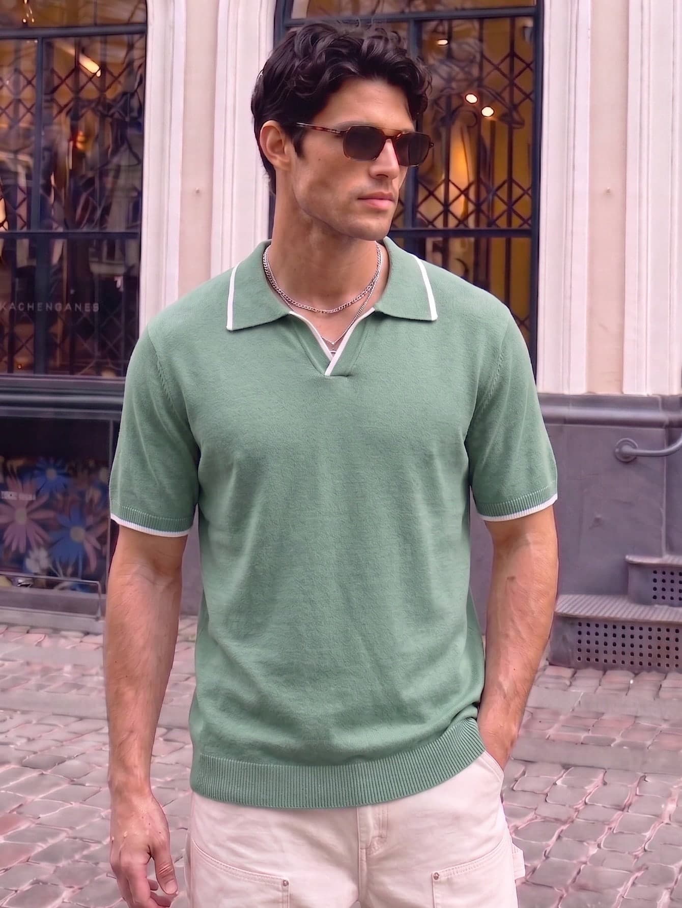 Men's Knitted Polo Shirt, Turn-Down Collar, Short Sleeve, Slim Fit, French Luxury Style, White Trim Contrast Color, Thin Ice Silk Knit Top, Summer