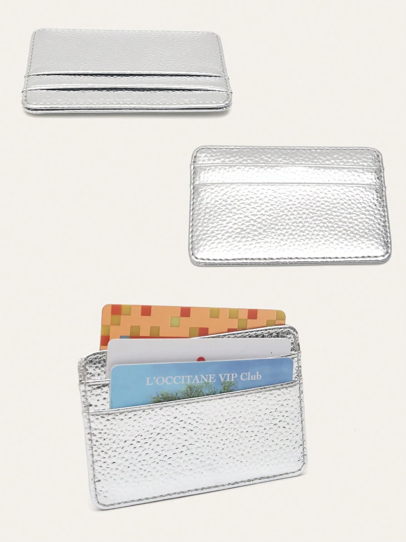 CEZIRA Women's PU Leather RFID Anti-Theft Color-Block Credit Cards Holder Multi Card Slots Metallic Colorful Simple Wallet Fashion Thin Short Purse Daily Use