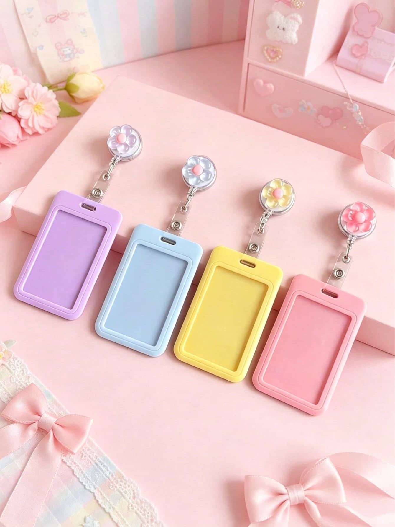 1 PC Colored Flower Card Holder For Transit Cards, Badges, Business Office Credit Cards, Bank Cards, And ID Cards. Suitable For Office And Daily Use
