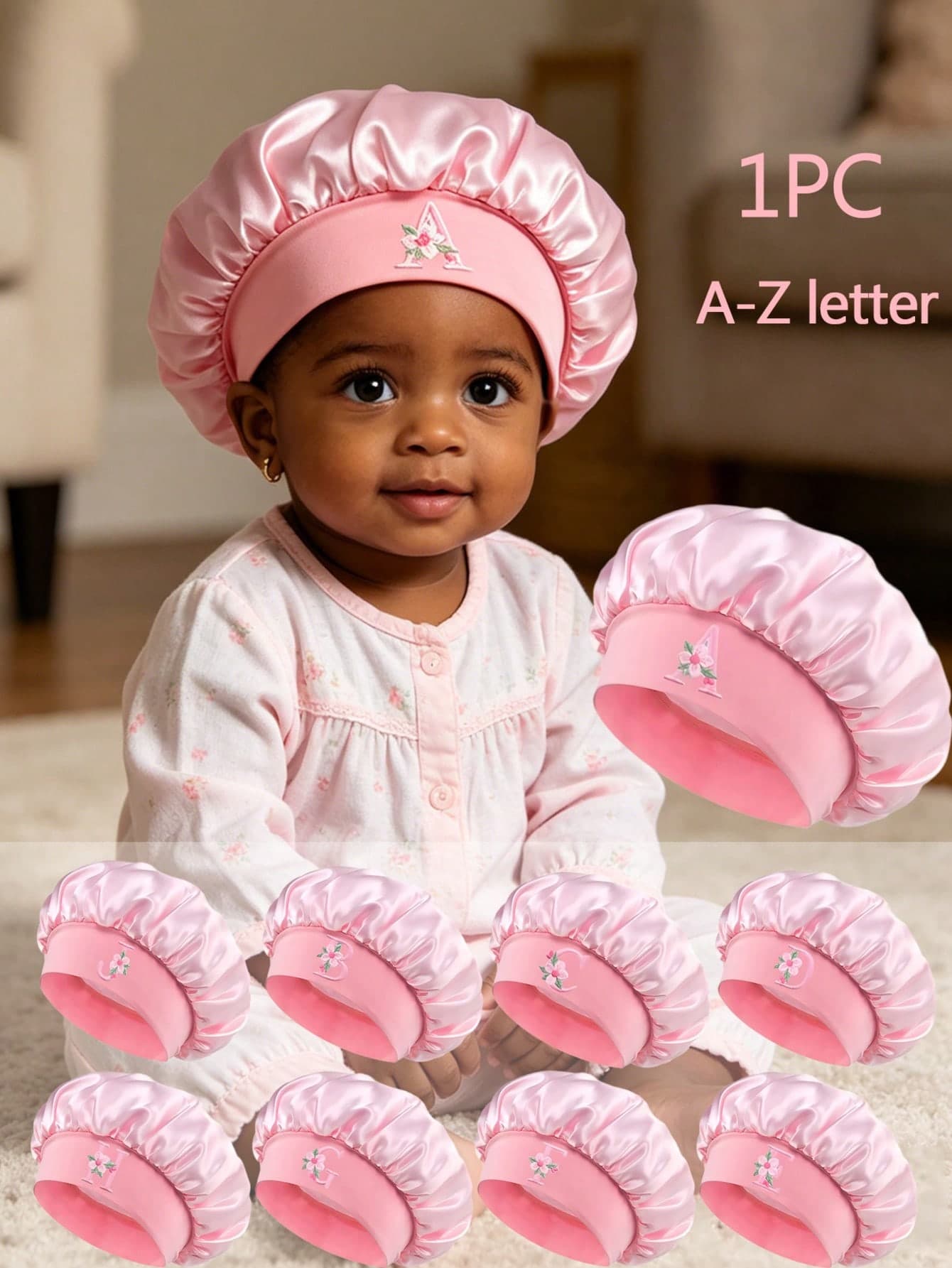 1pc Children's Smooth Satin Letter Print Sleep Cap, Fashionable & Comfortable, Breathable & Non-Slip, Daily Hair Care Cap