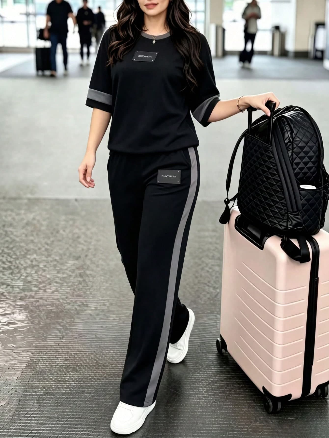 Women's Spring/Autumn Round Neck Short Sleeve T-Shirt And Elastic Waist Loose Pants 2-Piece Set, Casual Daily Wear Summer