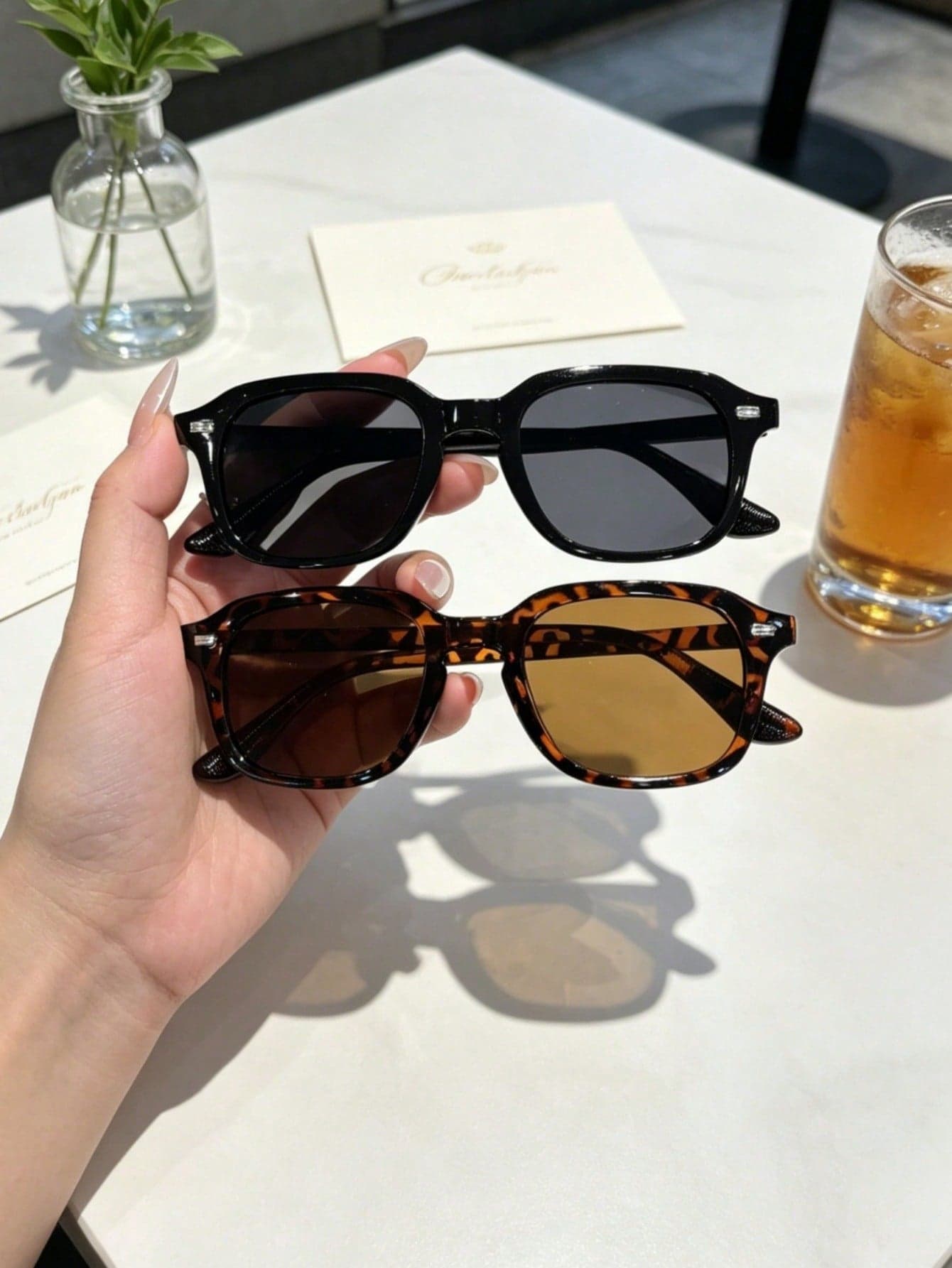 2 Packs Unisex Black Tortoise Square Fashion Glasses Rivet Detail UV Fashion Glasses Retro Shades For Cafe Beach Street Daily Outfit