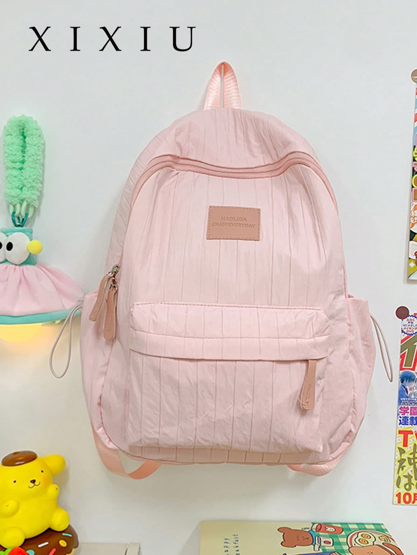 Vertical Striped Pleated Nylon Women's Backpack With Leather Tag, Suitable For School And Travel For Teenage Girls (Back To School Essential)