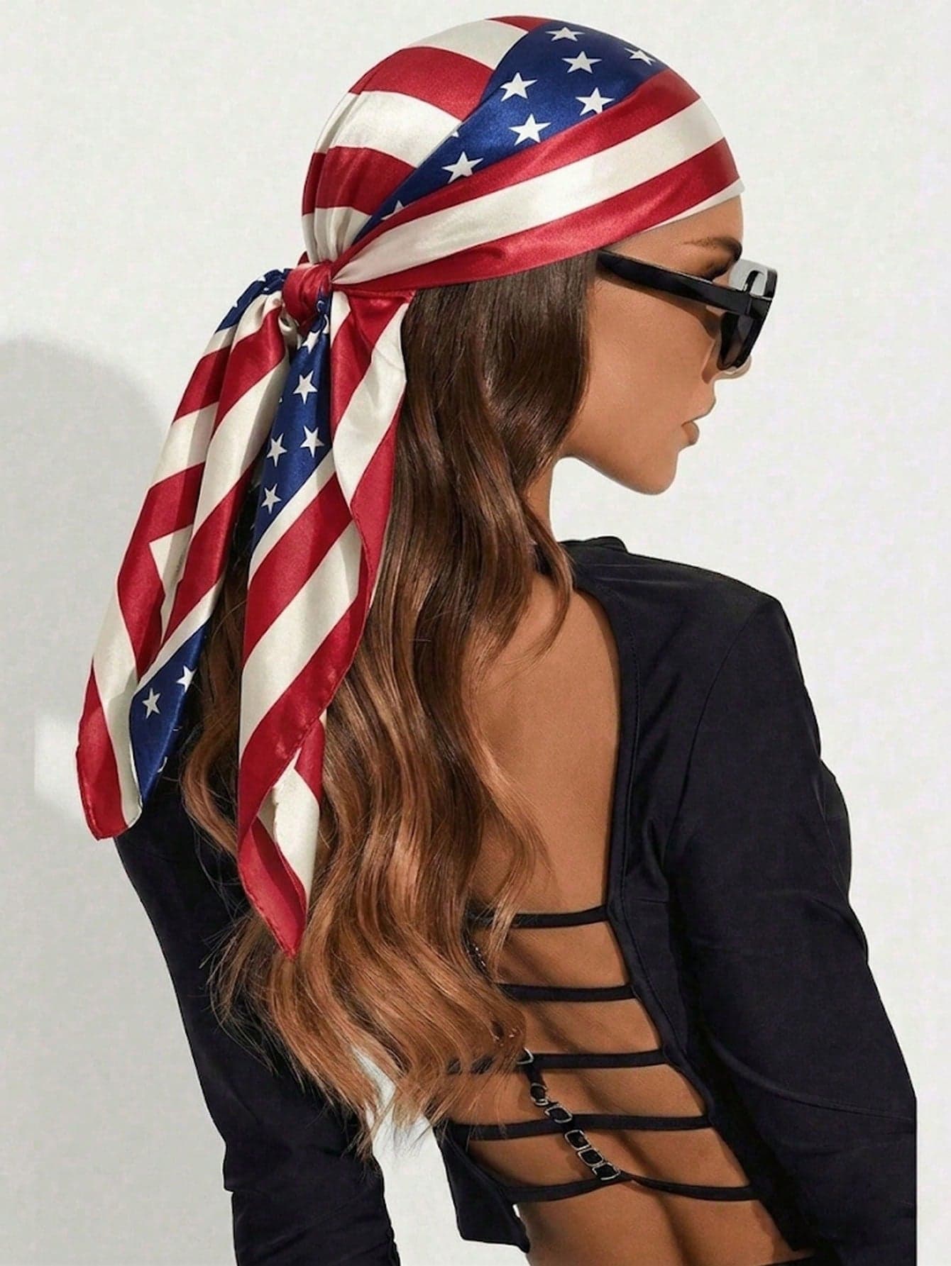 1pc American Flag Pattern Women's Scarf, Soft Headscarf, Square Scarf, Hairband, Neck Scarf, Shawl, Women's Fashion Accessory, 2026 World Cup Decoration, Suitable For Sleep, Travel, Outdoor Activities, Beach Vacation, Holiday Essentials, Father's Day Gift