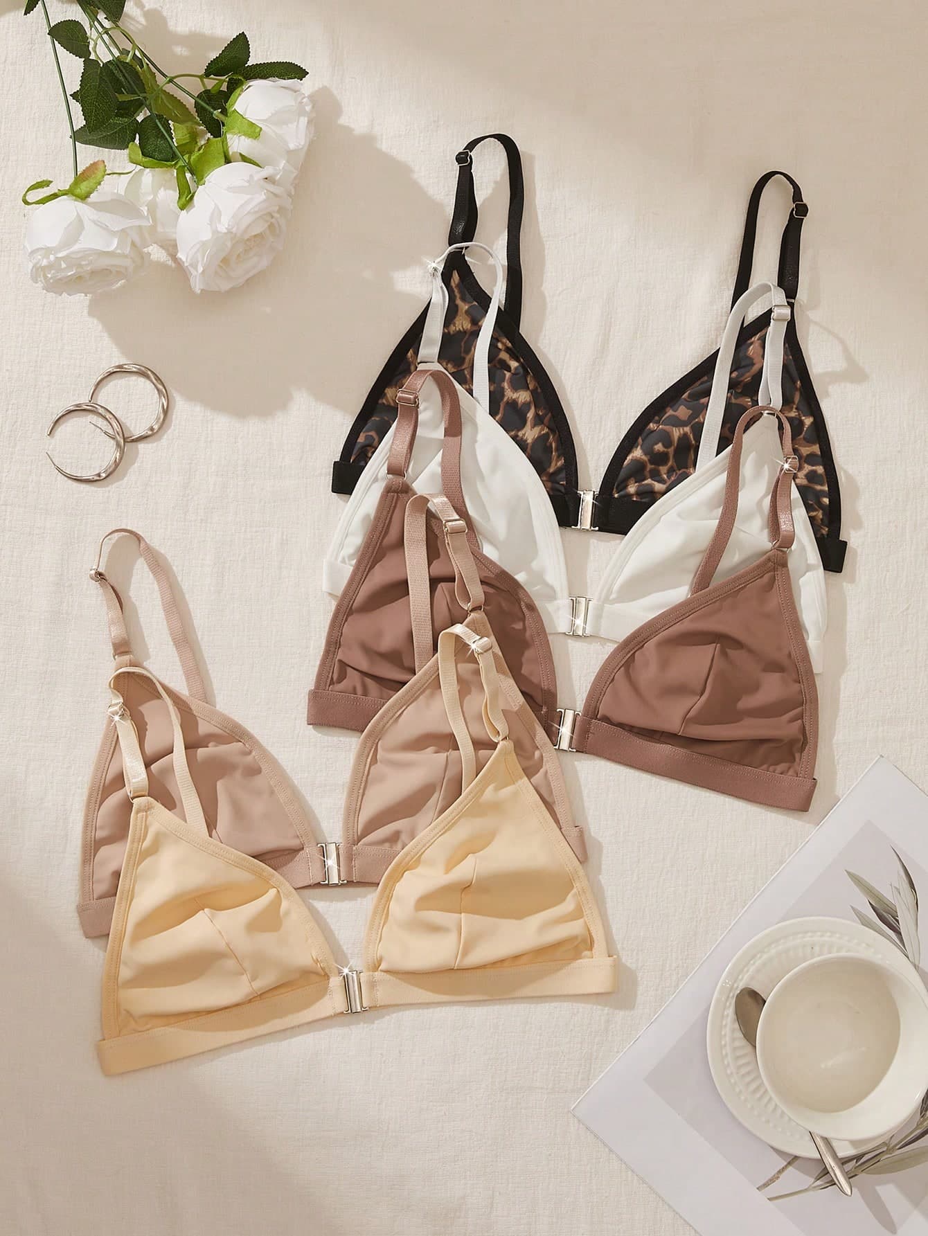 5pcs/Set Women's Colorful Wireless Front Closure Bras