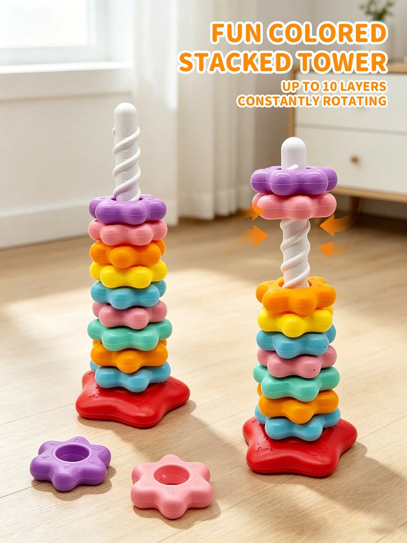Letter & Number Star Stackable Ring Toy, Burr-Free Plastic Material, Distinct Colors With Cognitive Imprints; Suitable For Children, Indoor Desktop Leisure Play, Character & Color Recognition, Fine Motor Skills & Cognitive Ability Development. Perfect For Halloween, Christmas, Thanksgiving And Back To School Gifts.