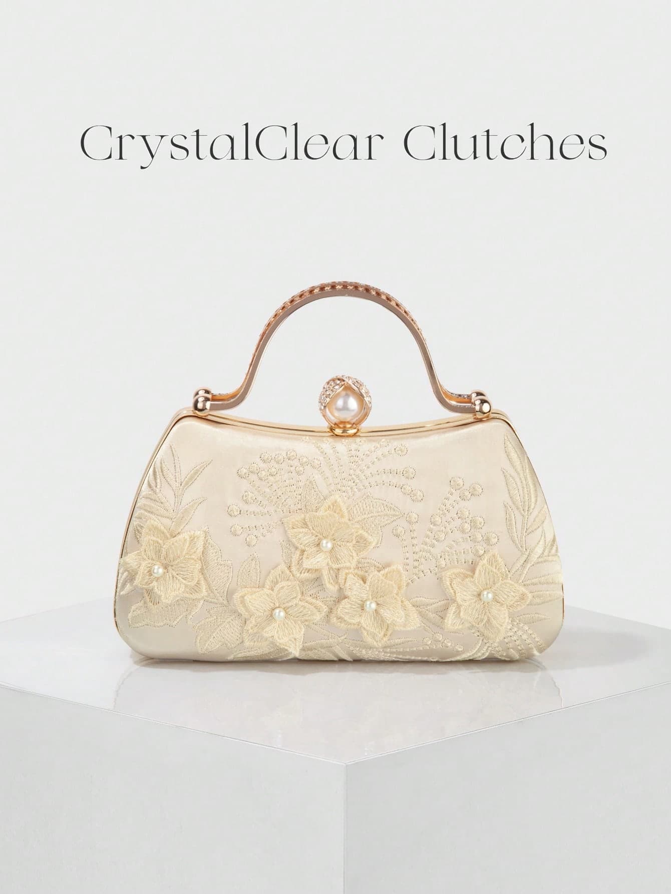 European And American Women's Elegant Embroidered Pattern Design Handbag, Embroidered Evening Bag, Romantic Wedding Clutch, Charming/Exquisite Evening Dress Bag, Gold Box Clutch, Crossbody Bag, Suitable For Ball, Party, Wedding, Bride, Bridesmaid, Birthday Dress Matching, Handheld Evening Bag, Random Pattern
