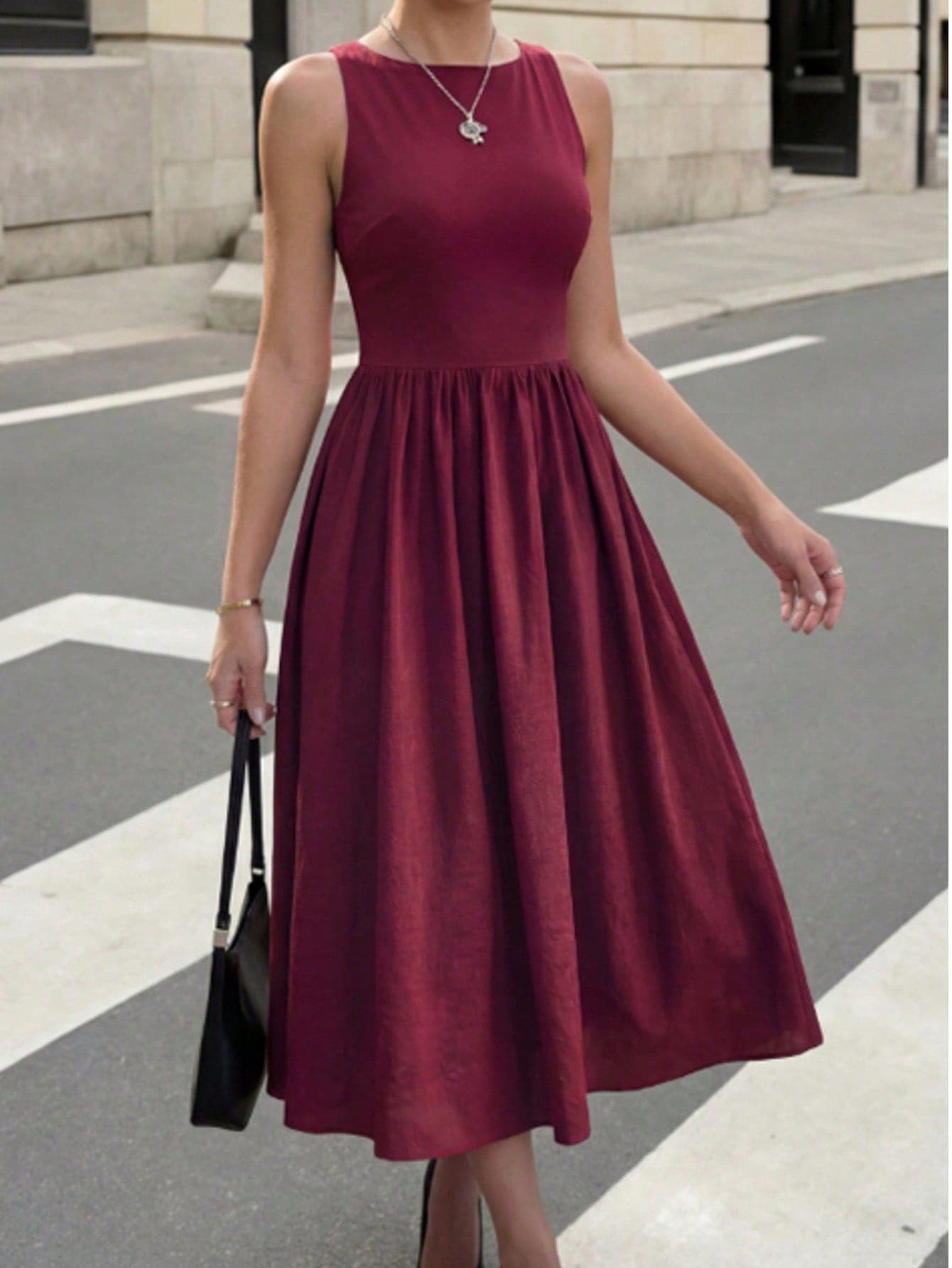 Women's Ladies Elegant Red Midi Dress For Evening & Date