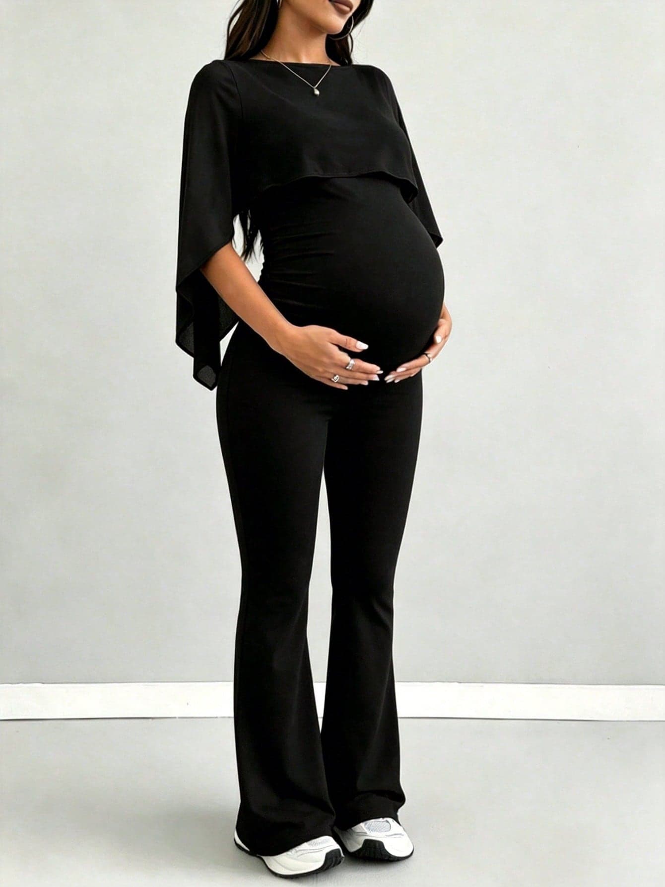 Parara Maternity Jumpsuit, Comfortable Short Sleeve Casual Jumpsuit Black
