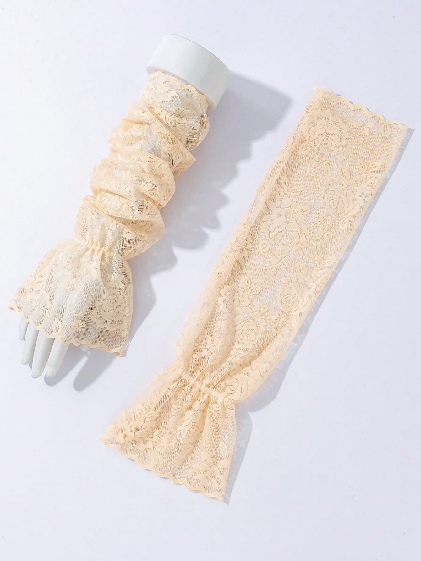1 Pair Summer Sun Protection Lace Arm Sleeves, Ice Lace Arm Covers, Long Sun-Shading Arm Sleeves, Versatile For Daily Wear