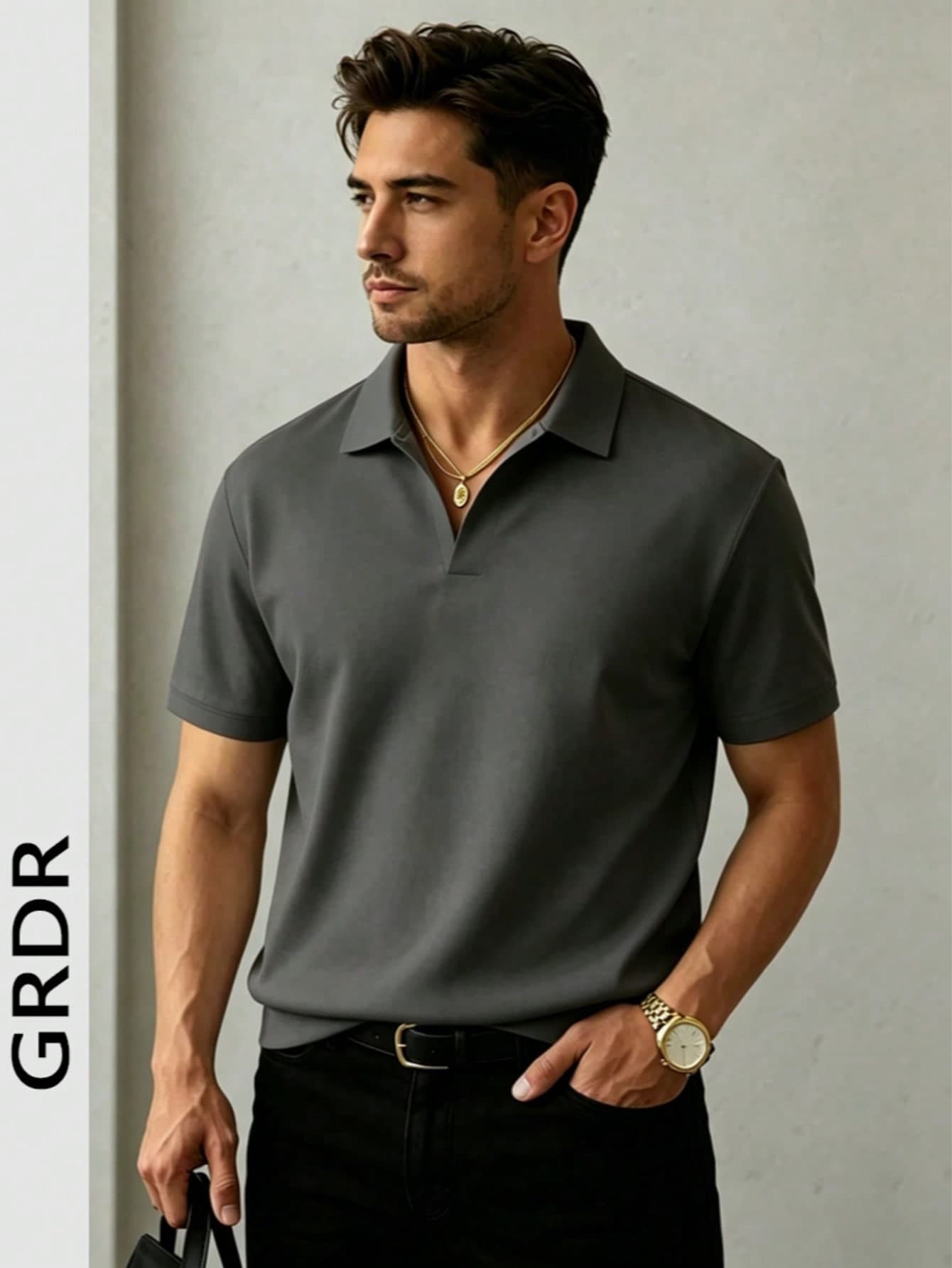 GRDR Men's Thin Breathable Polyester Crew Neck Simple Short Sleeve T-Shirt | Casual