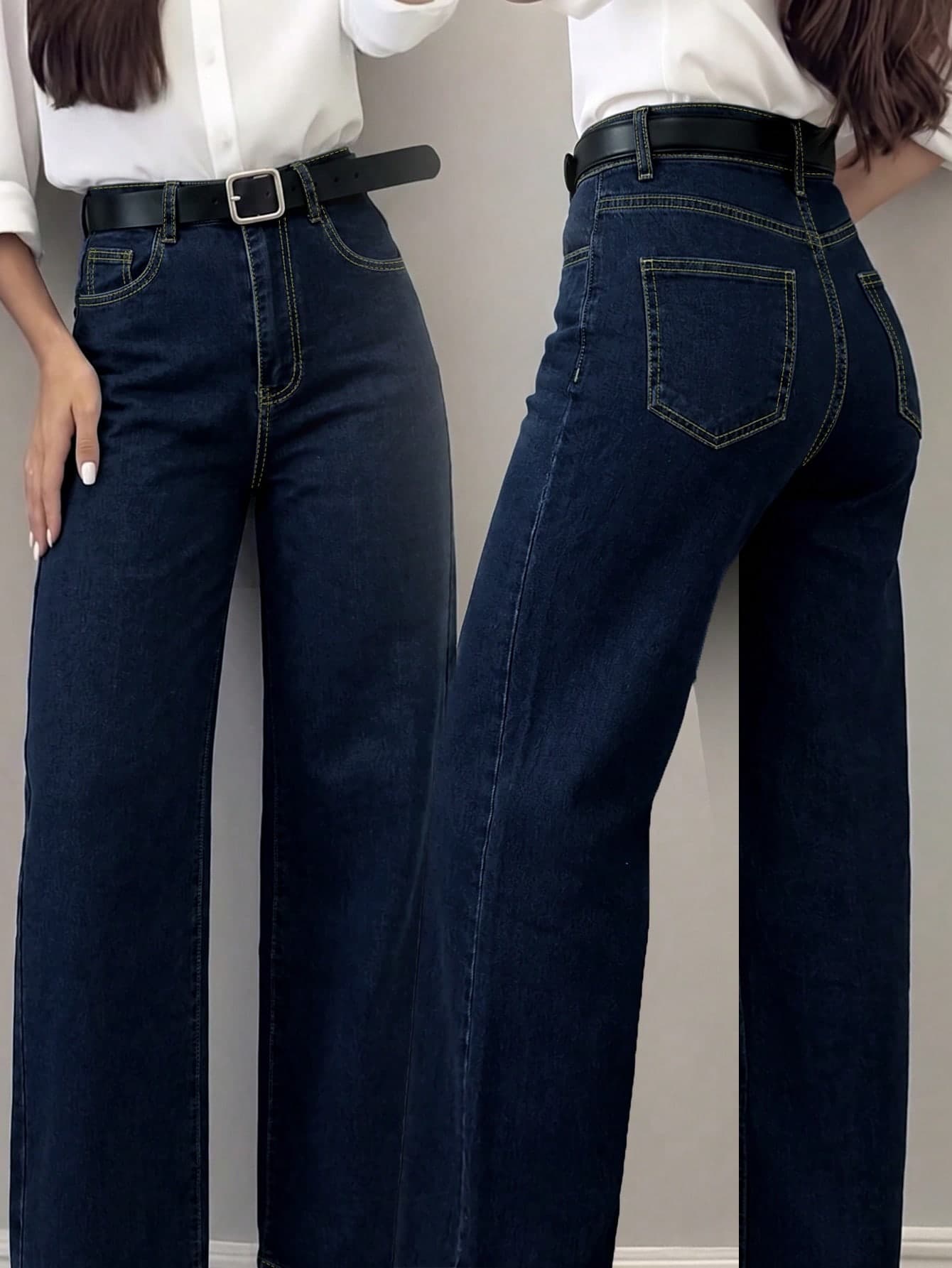 High-Waisted High-Street Elegant Wide-Leg Denim Jeans For Women, All-Season New Casual Versatile Draped Floor-Length Pants