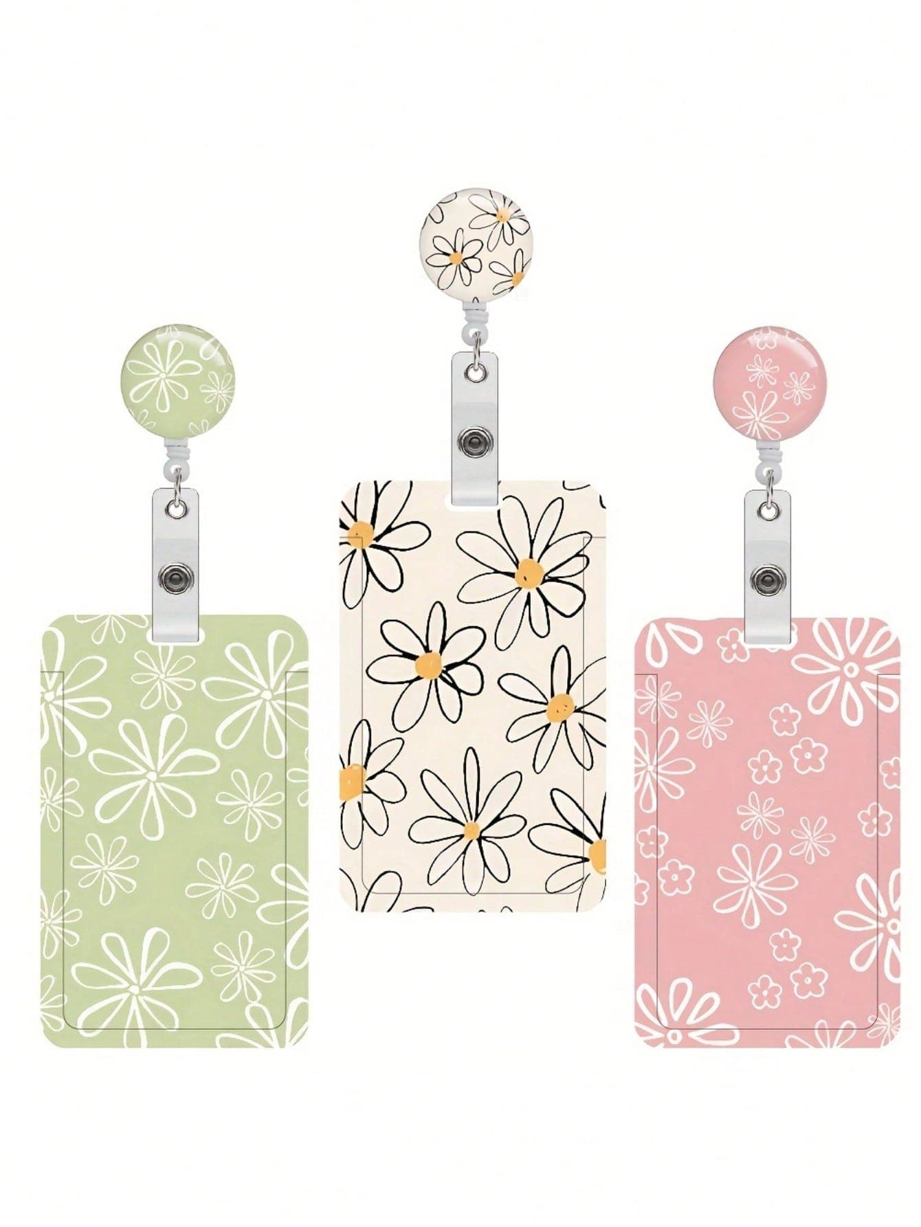 1pc 2D Floral ID Badge Holder With Retractable Lanyard Clip, ABS Resin Material, Vertical Card Holder, Suitable For Nurses, Teachers, Students