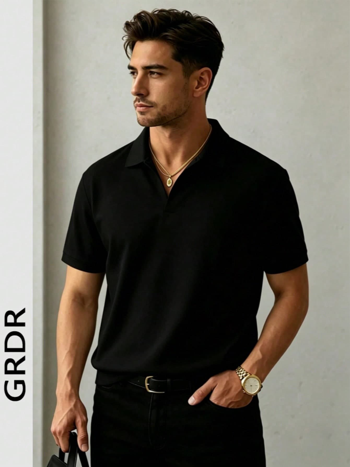 GRDR Men's Thin Breathable Polyester Crew Neck Minimalist Short Sleeve T-Shirt | Casual