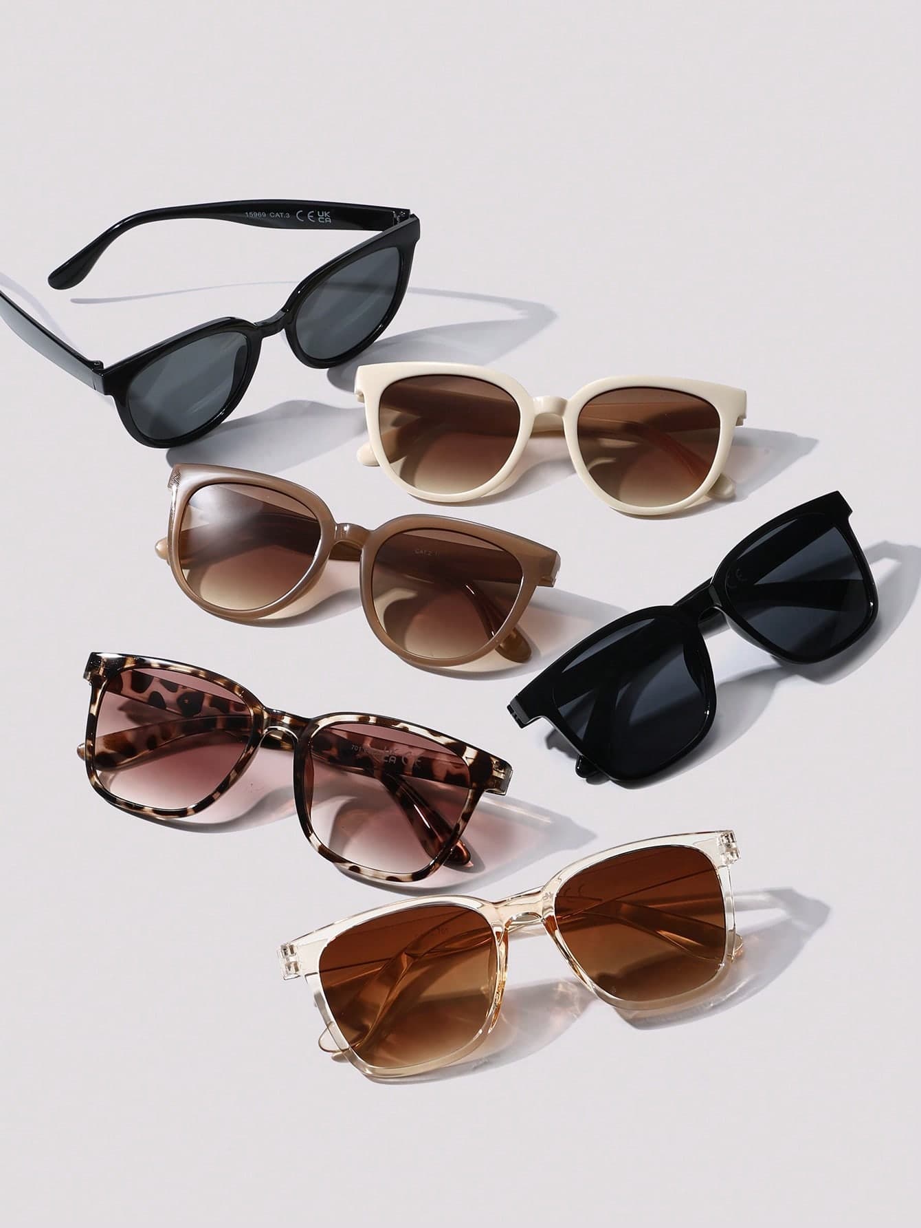 Visivana 6pcs Retro Square Sunglasses, Plastic Fashion Classic Style For Men & Women, Outdoor Travel Beach Holiday UV Protection Elegant Modern Back-To-School Accessories