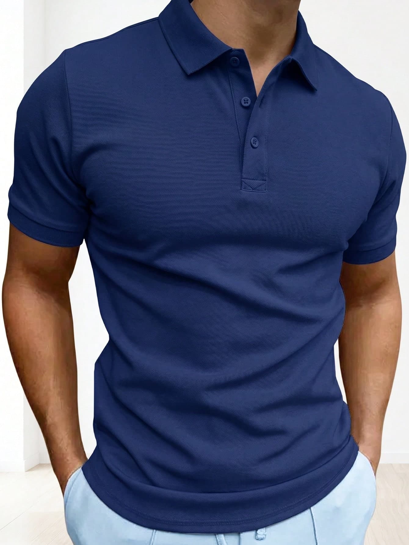 1pc Navy Blue Men's Polo Shirt, Soft Skin-Friendly Men's Top, Casual Vacation Style, Machine Washable, Suitable For Vacation, Light Business, Yacht, Dinner Party