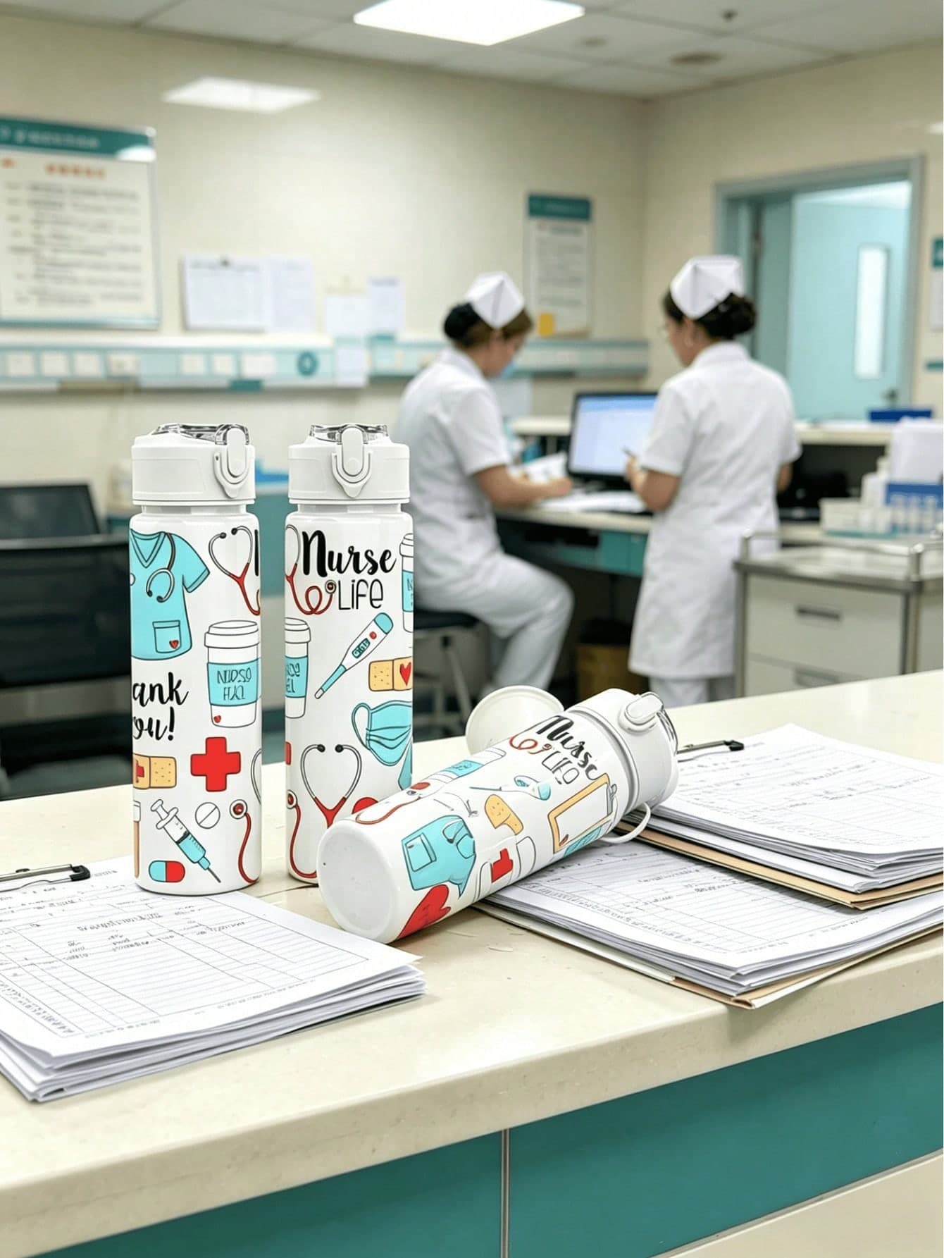 1/5pcs 750ml "Nurse Life" Medical Theme Print Water Bottle With Lanyard - Leak-Proof Sports Water Bottle With Cute Medical Theme Prints (Nurse Uniform, Stethoscope, Thermometer And "Nurse Fuel" Coffee Cup). Perfect For Nurses, Nursing Students, Medical Workers And Healthcare Professionals To Stay Hydrated During Long Shifts, Clinical Rotations Or Daily Use. Also A Thoughtful Thank You Gift, Birthday Gift Or Appreciation Gift For Any Nurse Or Medical Professional.