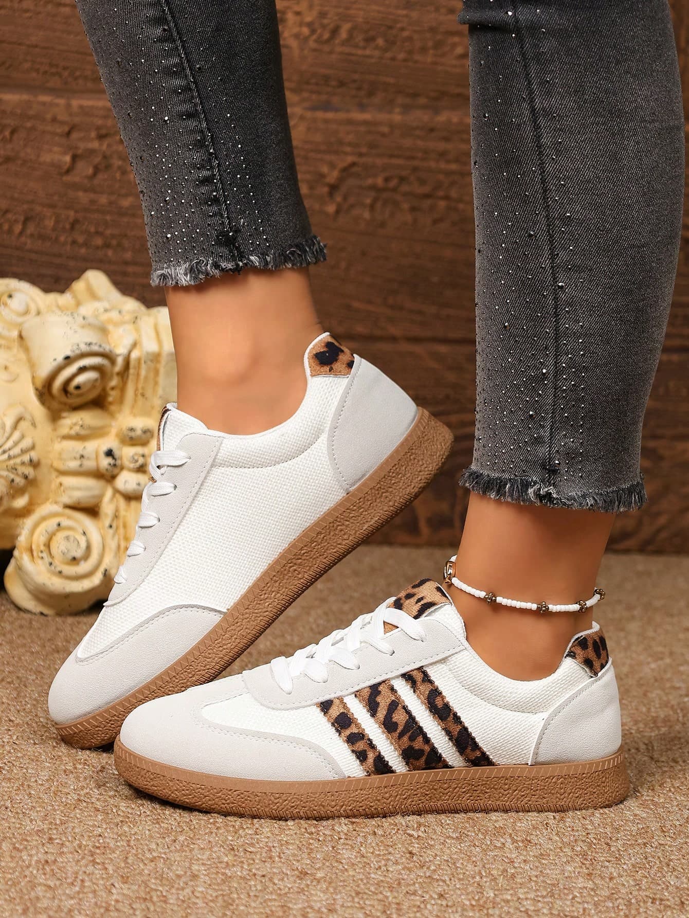 Women's Fashion New Spring/Autumn Round Toe Outdoor Casual Sports Shoes, Geometric Patchwork Striped Trainers, Comfortable Soft Leisure Sneakers, Skateboard Shoes, Casual Chic Versatile Shoes For All Seasons