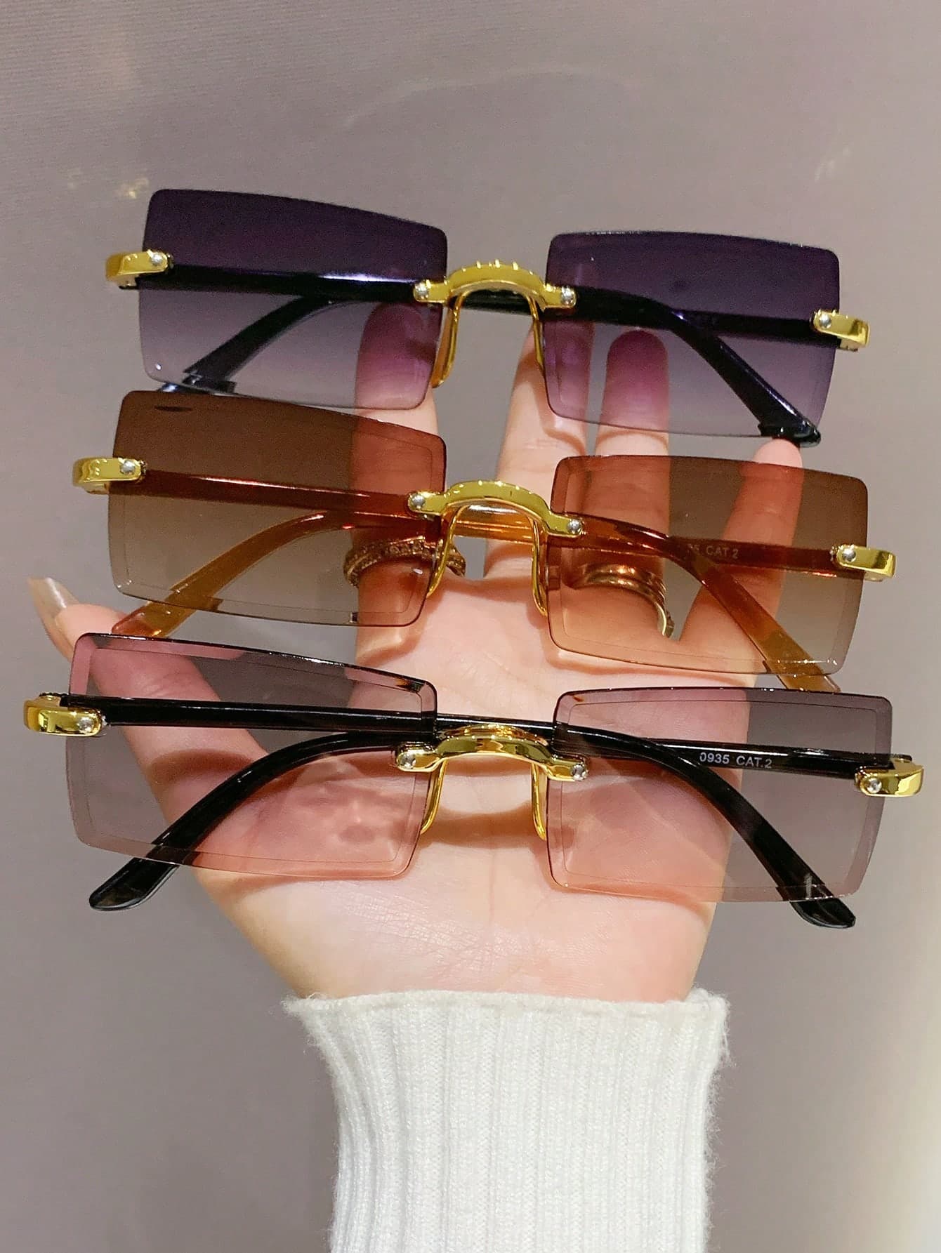 3 Pairs Women Rimless Square Plastic Sunglasses, Fashion Shades For Family Outings Travel Holiday Beach Outdoor Vacation
