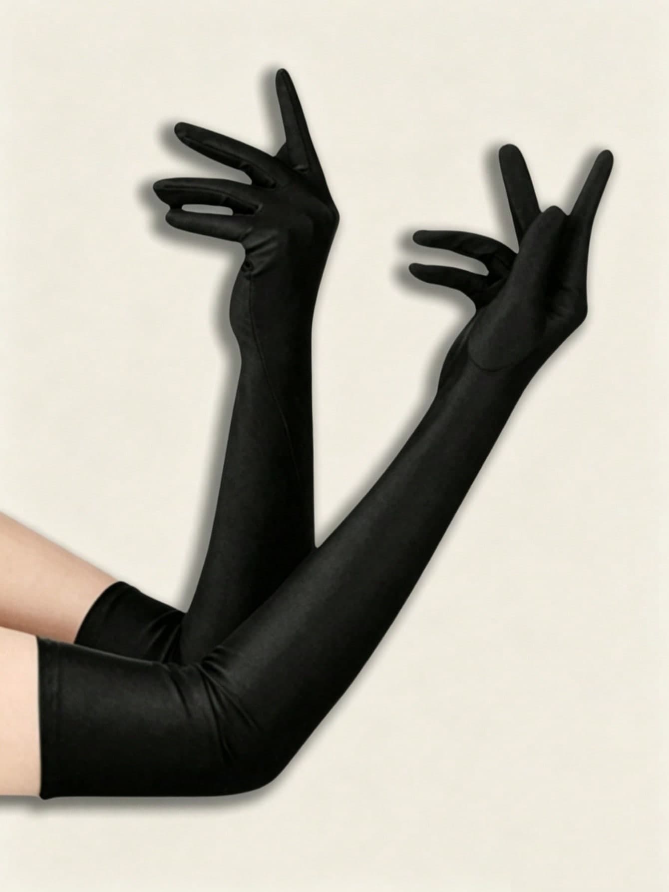 1 Pair Women's Black Opera Gloves, 1920s Ball Party Gloves, Wedding Dress Matching Spandex Long Gloves
