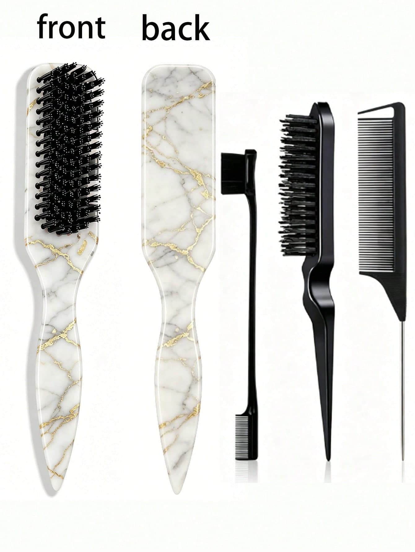 1-4 Piece Unisex Hairbrush/Beard Brush Set: A Rat-Tail Comb, Unscented Professional Hair Styling Brush With Hair-Cleaning Function, Smooth And Easy To Comb, Suitable For Thick/Thin Hair; An Edge Control Comb For Professional Smooth Back Combing, Suitable For Creating Sleek Ponytails And Buns; And A Rat-Tail Styling Tool For Styling Flyaways And Applying Sideburn Wax. Suitable For Bathroom Use, Scalp Massage, Back-To-School Season, Travel, Vacation, Everyday Life, And Also A Great Gift For Friends And Family.