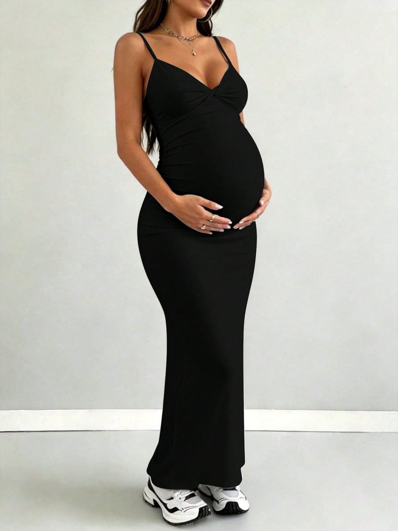 Parara Maternity Spaghetti Strap High Elasticity Bodycon Dress Black