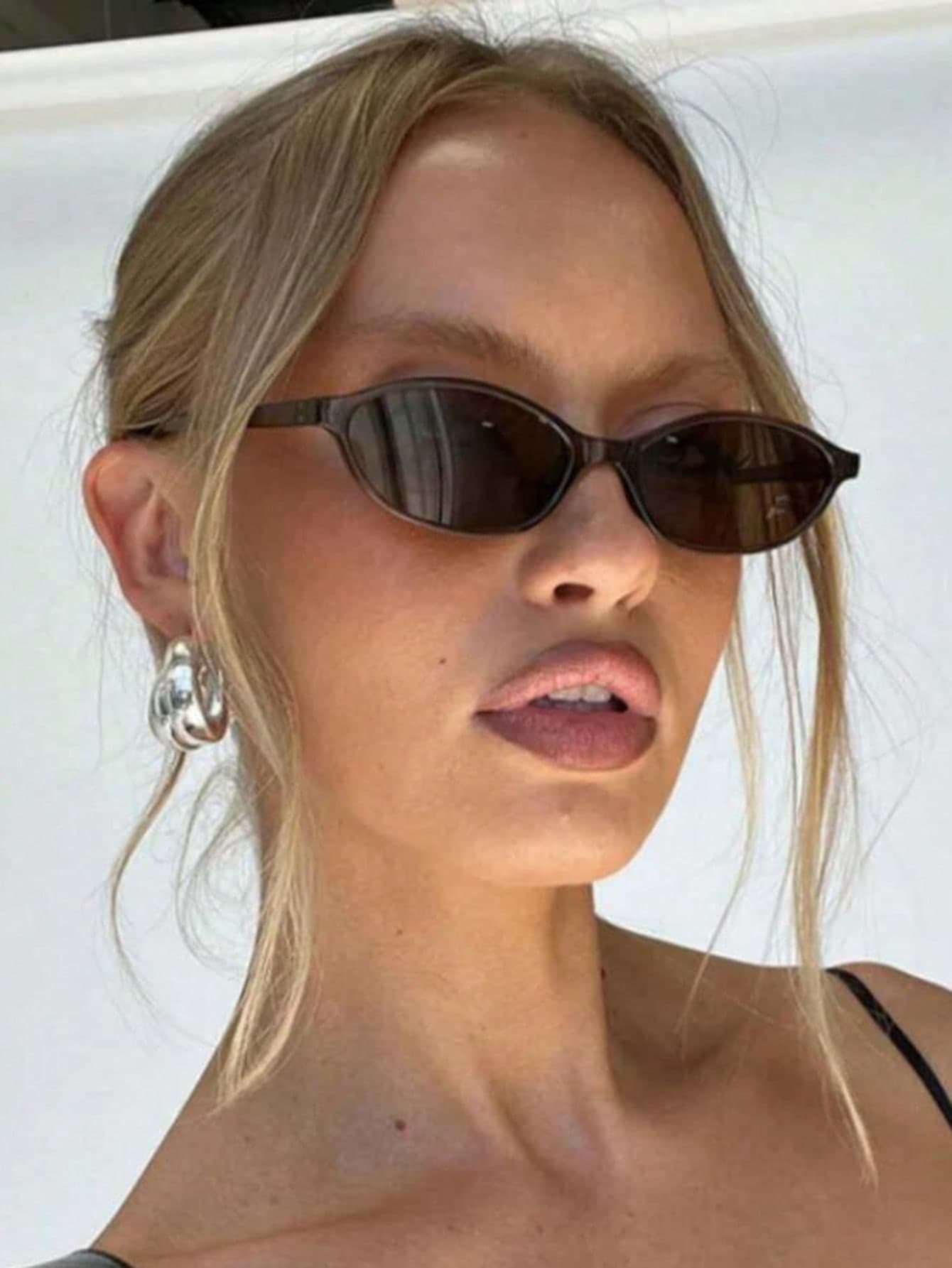 1 Pair Women's Oval Brown PC Frame Vintage Solid Color Small Frame Travel Holiday Fashion Glasses