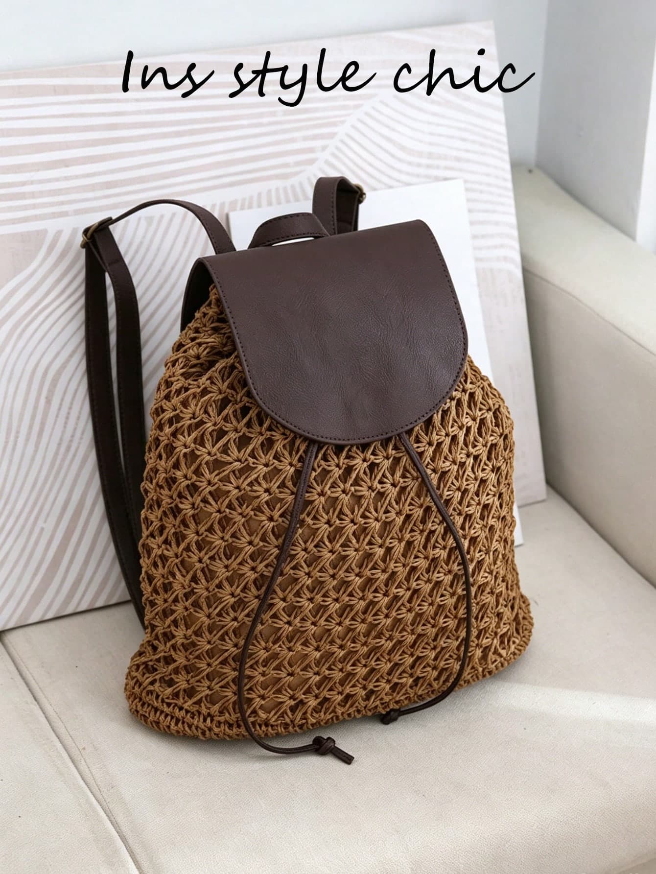 Solid Drawstring Backpack Purse, Smooth Faux Leather Flap Decor Adjustable Shoulder Straps Spacious Storage Bag For Daily Commute Travel
