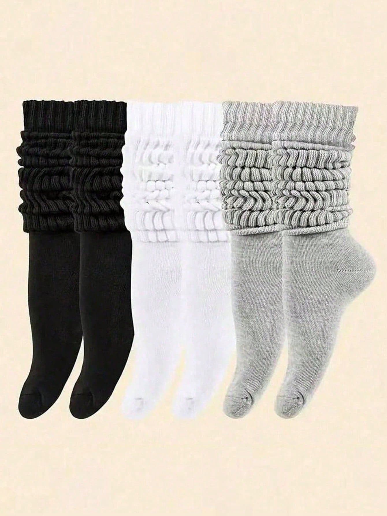 1/5/6/10 Pairs Minimalist Casual Black White Grey Soft Long Socks, Comfortable Socks, Fuzzy Socks, Long Socks And Sports Socks, Suitable For All Seasons