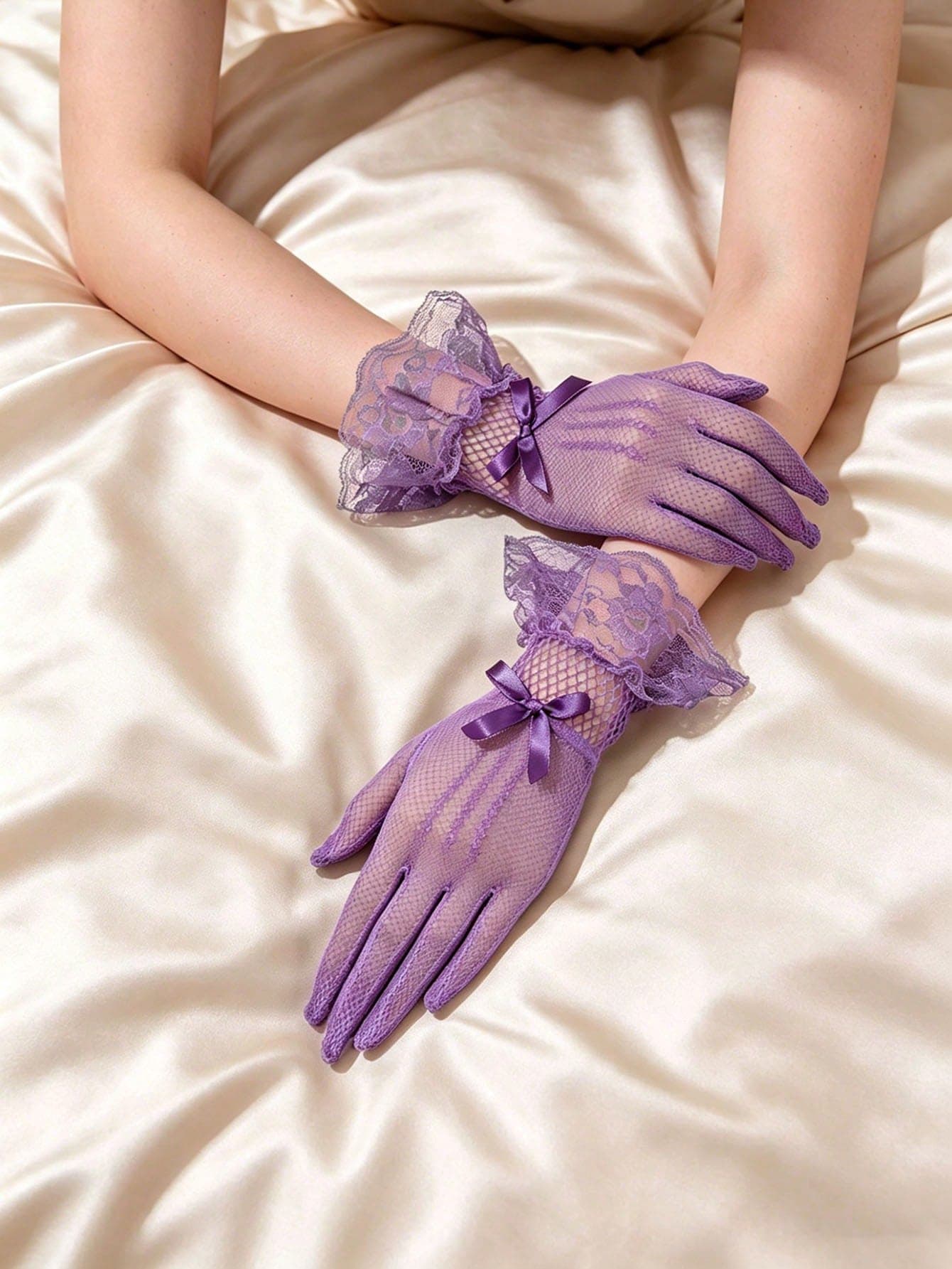 1 Pair Lace Bridal Gloves, Summer Lightweight Breathable Wedding Gloves, Women's Purple Lace Gloves
