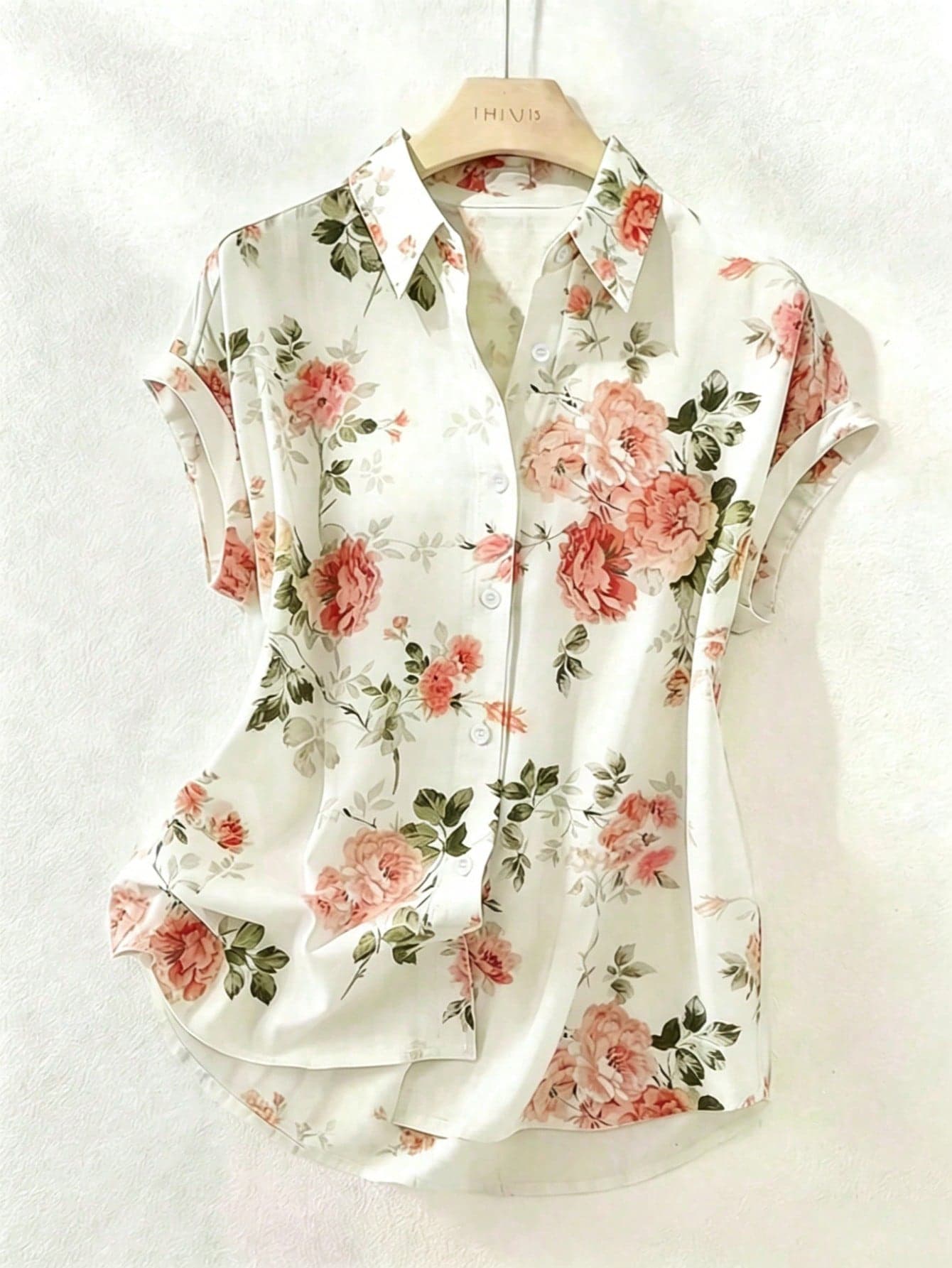 Women's Peony Floral Print Short Sleeve Top, Casual Loose Comfortable, Wrinkle-Resistant Easy Care, Suitable For Spring/Summer Travel, Home, Date, Cross-Border Hot-Selling Resort Wear Vacation Pink