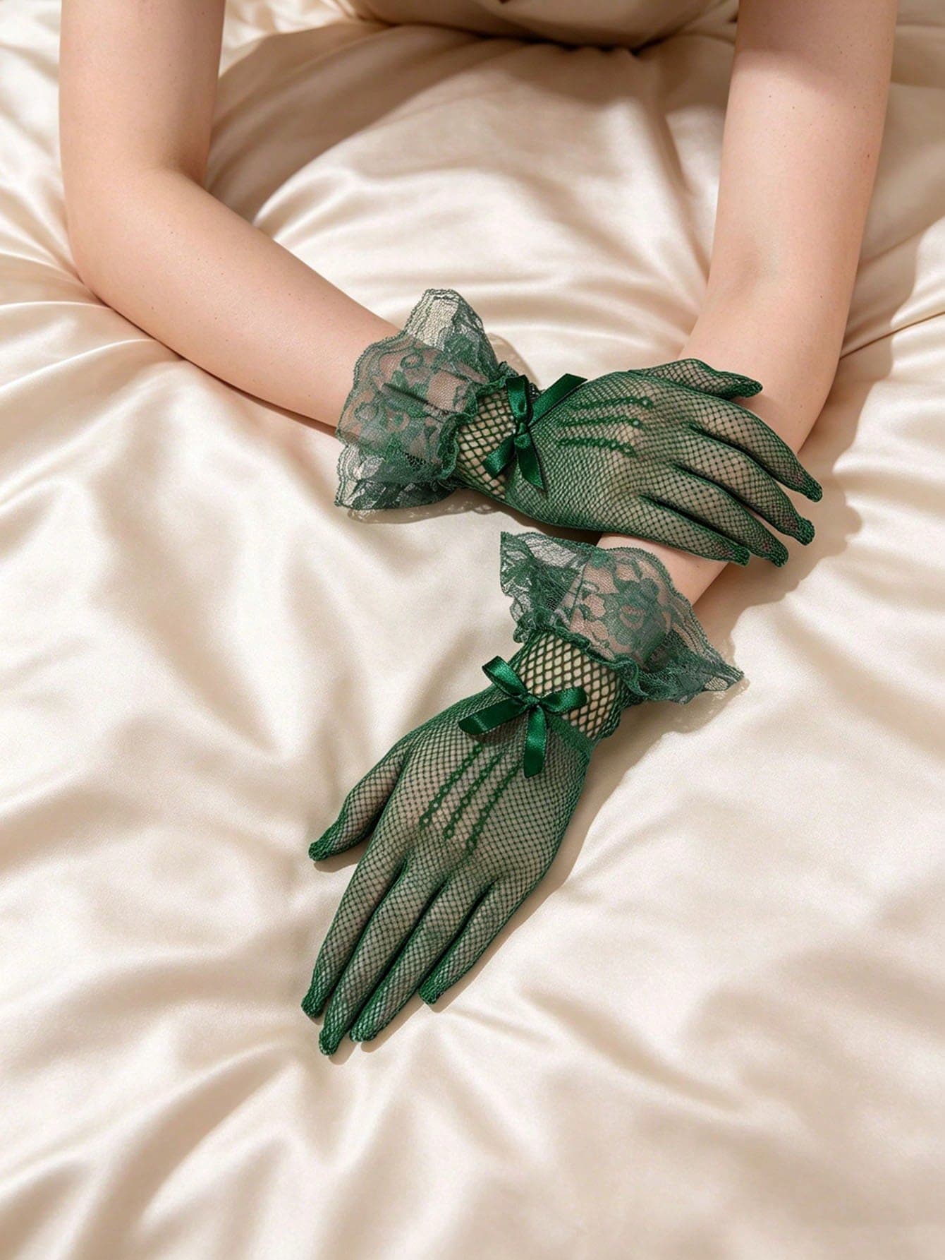 1 Pair Lace Bridal Gloves, Summer Lightweight Breathable Wedding Gloves, Women's Green Lace Gloves