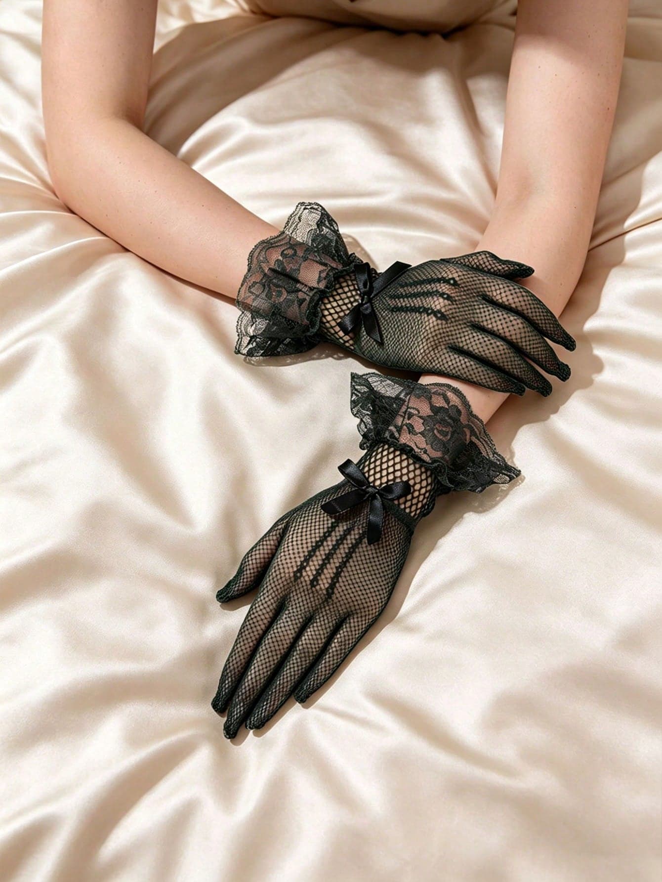 1 Pair Lace Bridal Gloves, Summer Lightweight Breathable Wedding Gloves, Women's Black Lace Gloves, Women's Fingerless Gloves