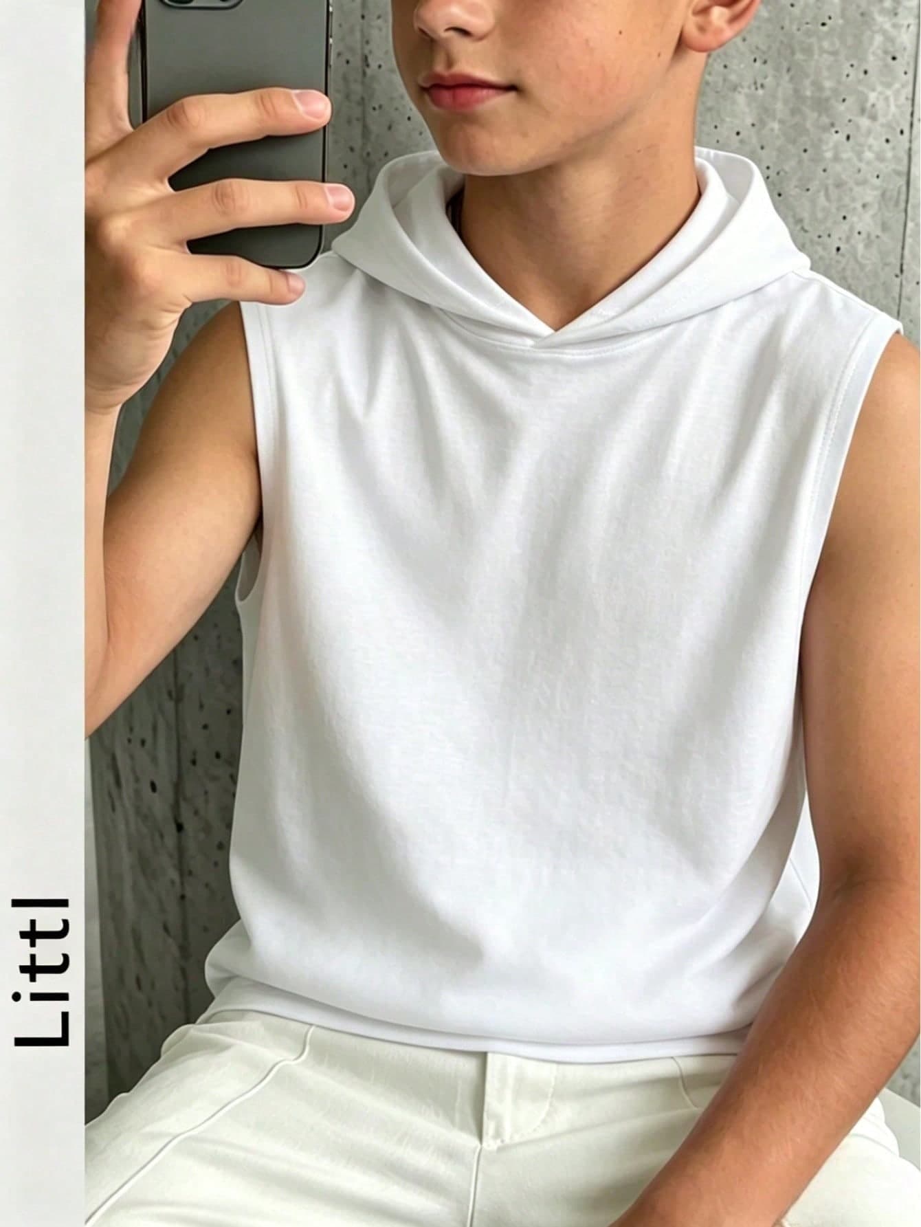 Tween Boys Sleeveless Hooded T-Shirt, Solid Color Versatile Top For Travel, Vacation, Camping, Outdoor, Streetwear