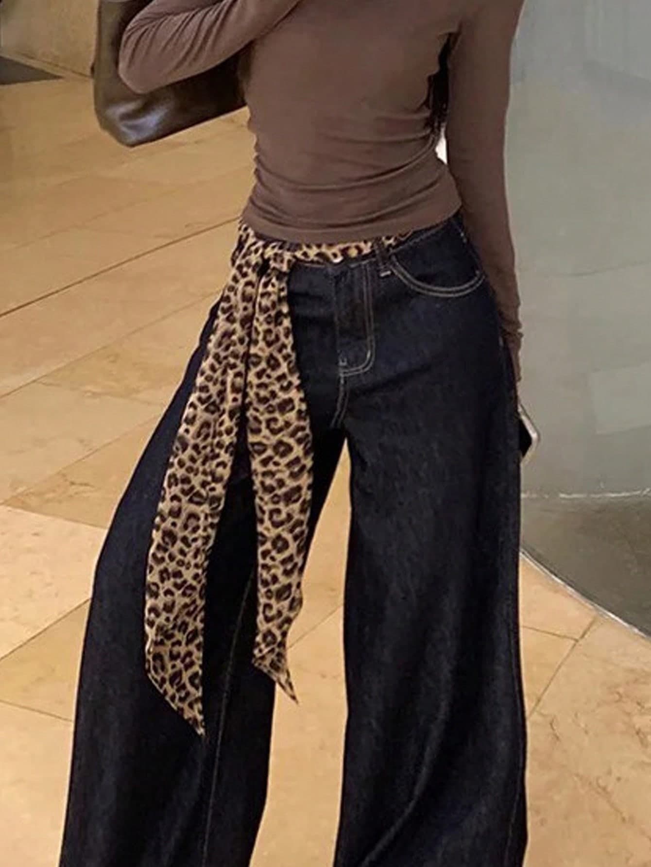 1pc Vintage Leopard Print Corset Belt, Lightweight Chiffon Waist Belt, Y2K Style Sweet & Cool Decorative Belt, Suitable For Jeans Outfit