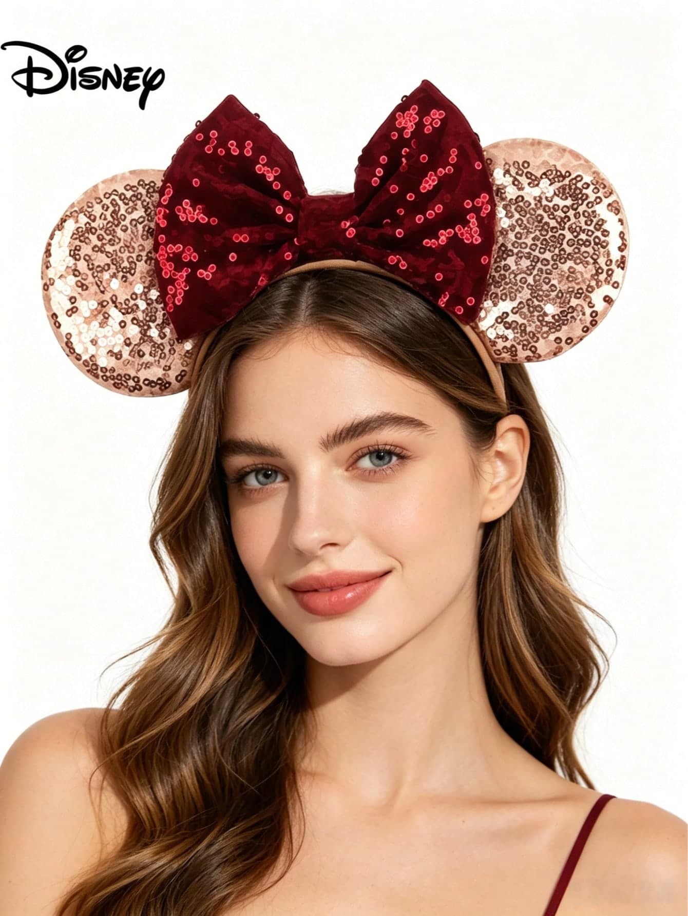 Disney Mouse Ear Headband With Red Sequin Bow - Classic Black Mouse Ears, Perfect For Women And Girls, Ideal For Disney Parks, Hair Accessories