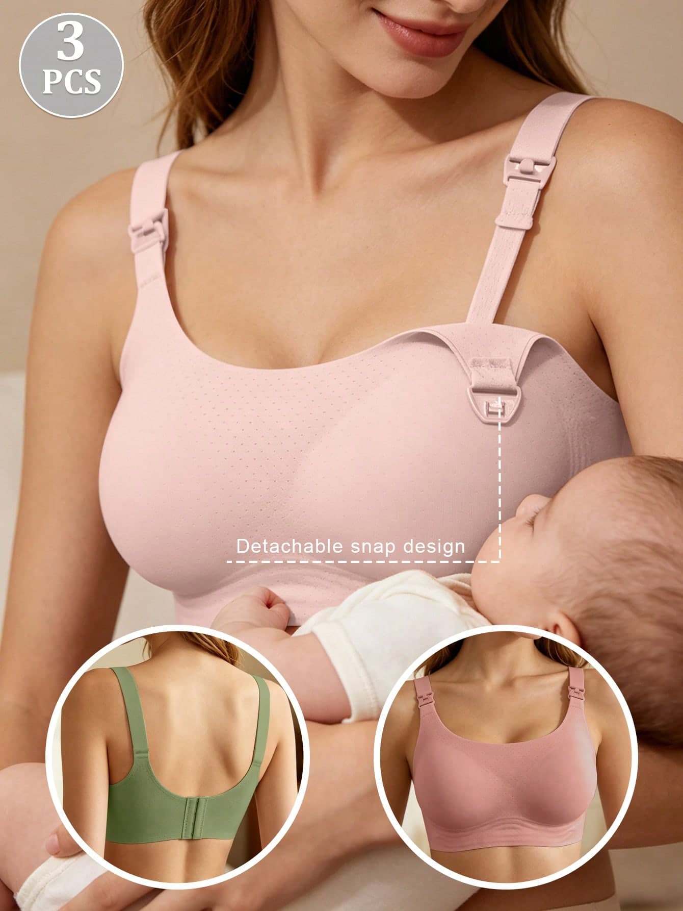 3pcs Maternity Nursing Bras, Breathable Wireless Bras For Postpartum Breastfeeding With Clip-Open Design