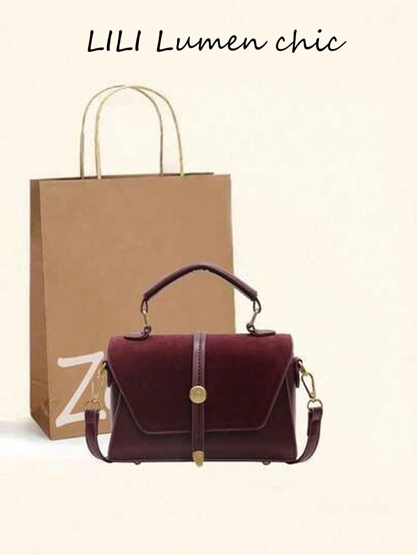 Vintage Burgundy Velvet Handbag, High-End Luxurious Fabric, Flap Belt Metal Buckle Design, Can Be Carried By Hand For Elegant Style Or Worn Over The Shoulder For Casual Outings, Compact And Practical For Storing Personal Items, Suitable For Daily Shopping, Dating, Dining, And Commuting