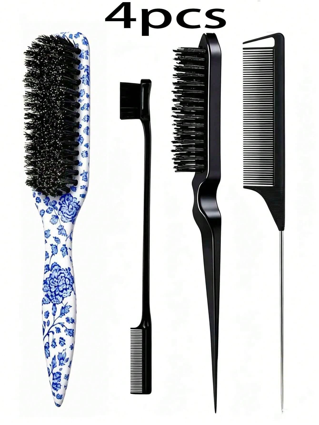 1-4pcs Neutral Hair Comb/Beard Brush Set, Blue & White Porcelain Pattern Tail Comb, Fragrance-Free Professional Styling Comb, Dual Function For Hair Cutting And Cleaning, Smooth And Easy To Comb, Suitable For All Hair Types, Edge Control Comb, Professional Smooth Back Comb, Ideal For Creating Neat Ponytails And Braids, Tail Styling Tool, Can Be Used To Fix Flyaway Hair And Apply Side Beard Wax, Suitable For Bathroom Use, Scalp Massage, Back To School, Travel, Daily Use, Also An Excellent Gift For Friends And Family