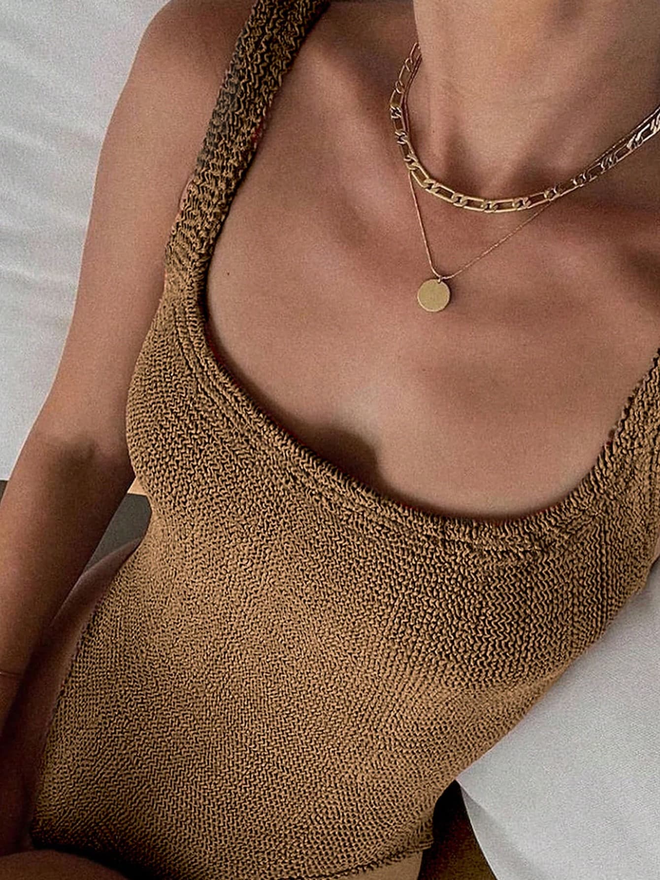 Solid Textured Sexy Backless Athletic One-Piece Swimsuit Summer Vacation Beach