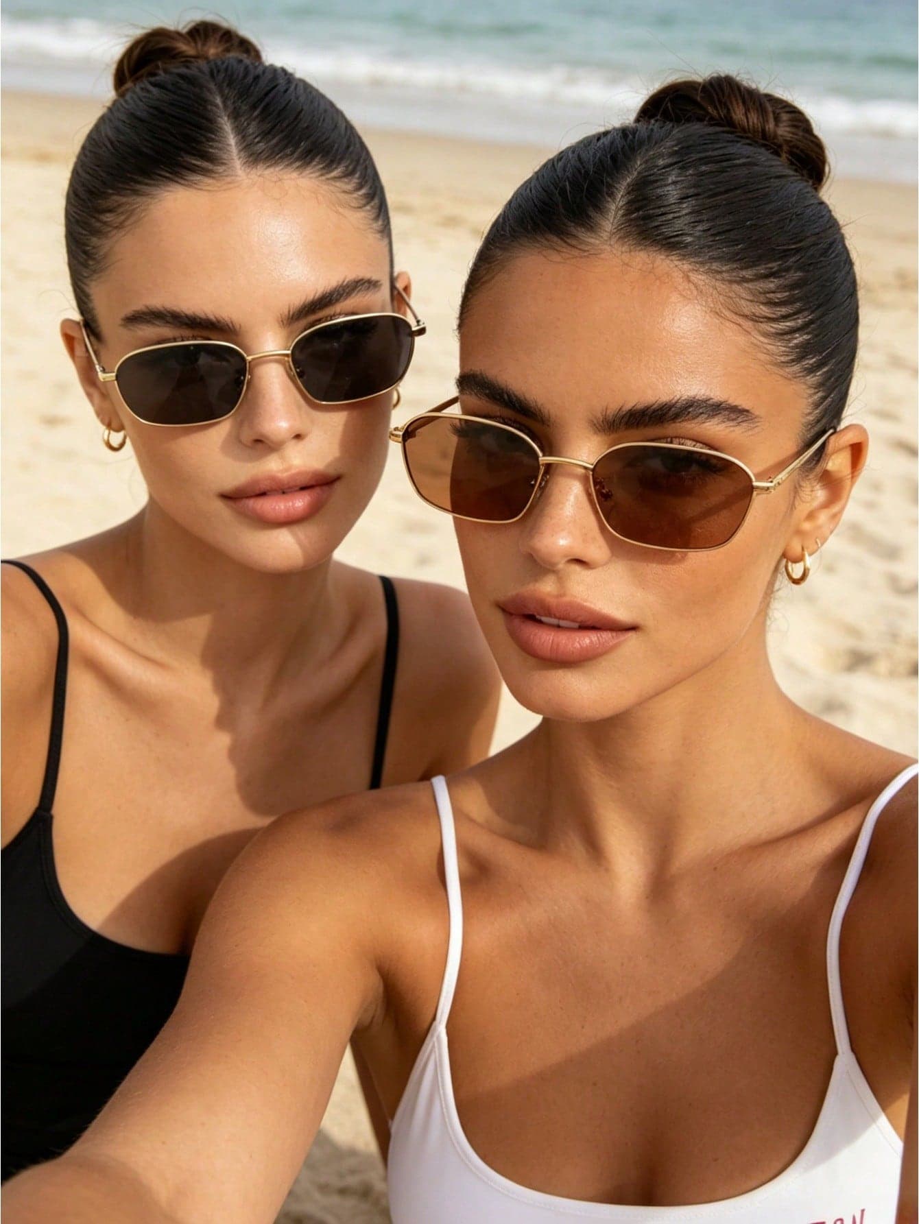 2 Packs Gold Metal Oval Fashion Glasses Unisex Black Brown Lens UV Fashion Glasses Minimalist Retro Shades For Beach Street Summer