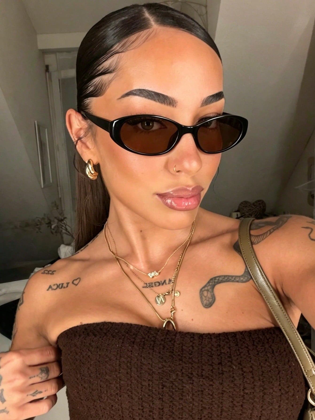 1pc Vintage Small Frame Leopard Print Oval Y2K Fashion Glasses, Plastic Classic Style, Suitable For Men And Women Outdoor Travel, Beach And Daily Wear
