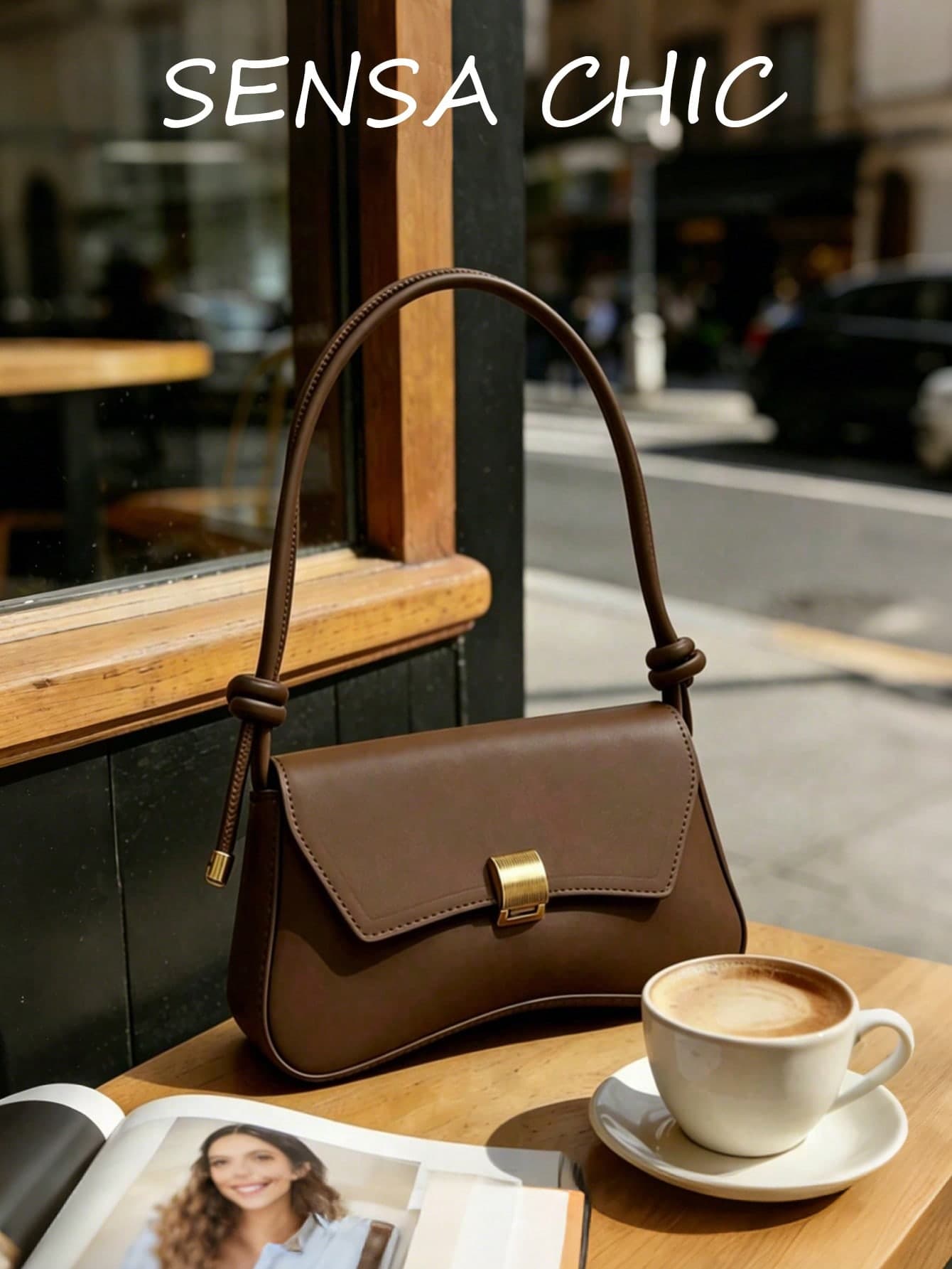 New Fashion Women's Underarm Bag, Knitted Bag With Personalized Metal Buckle Decor Design, Shoulder Bag, Solid Color PU Premium Style
