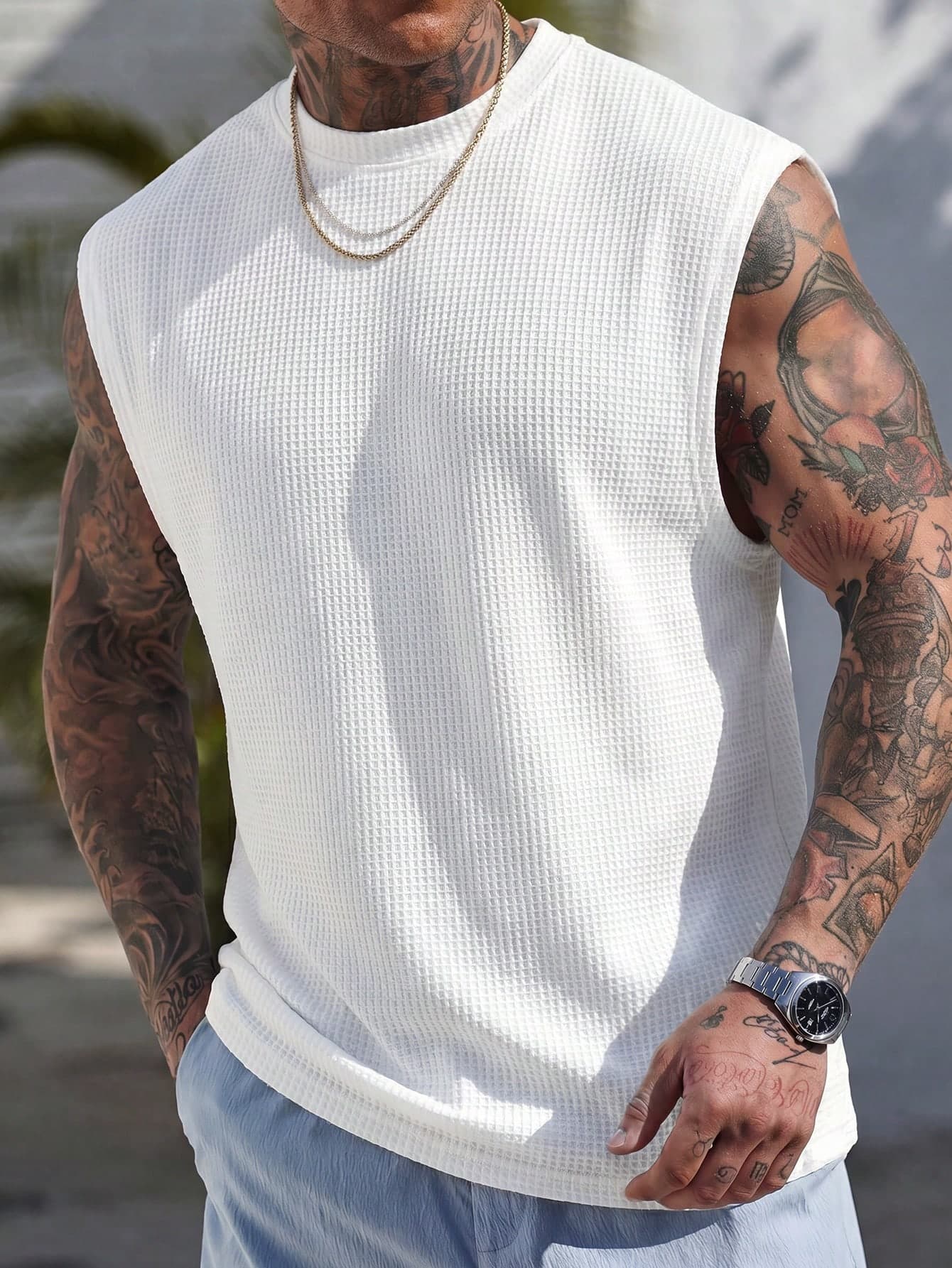 Men's All-Match Waffle Knit T-Shirt, Minimalist & Versatile, Summer