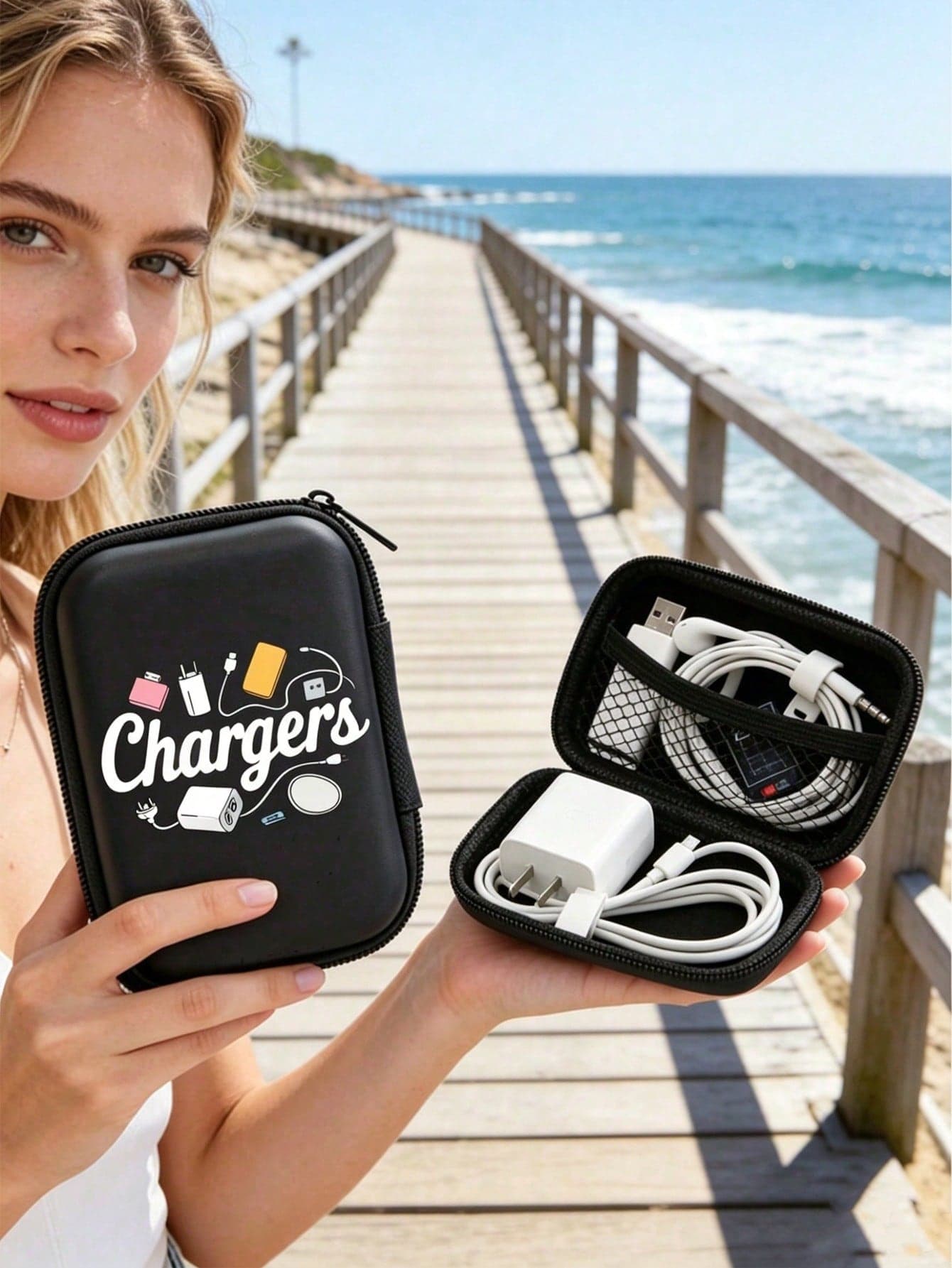 Portable Mini Storage Bag With "Charging" Text And Charger Icon, EVA Material Anti-Drop Digital Organizer, Phone Charger And Data Cable Organizer, Zipper Wallet Style Storage Bag, Electronic Product Storage Bag, Suitable For Storing Jewelry, Coins, Earphones, Hard Drives, Data Cables And Playing Cards, Ideal For Travel, Business, Office, Work, School, Birthday, Easter, Graduation, Back To School, Teacher's Day, Christmas, Dorm Storage, Dorm Travel, Spring And Summer