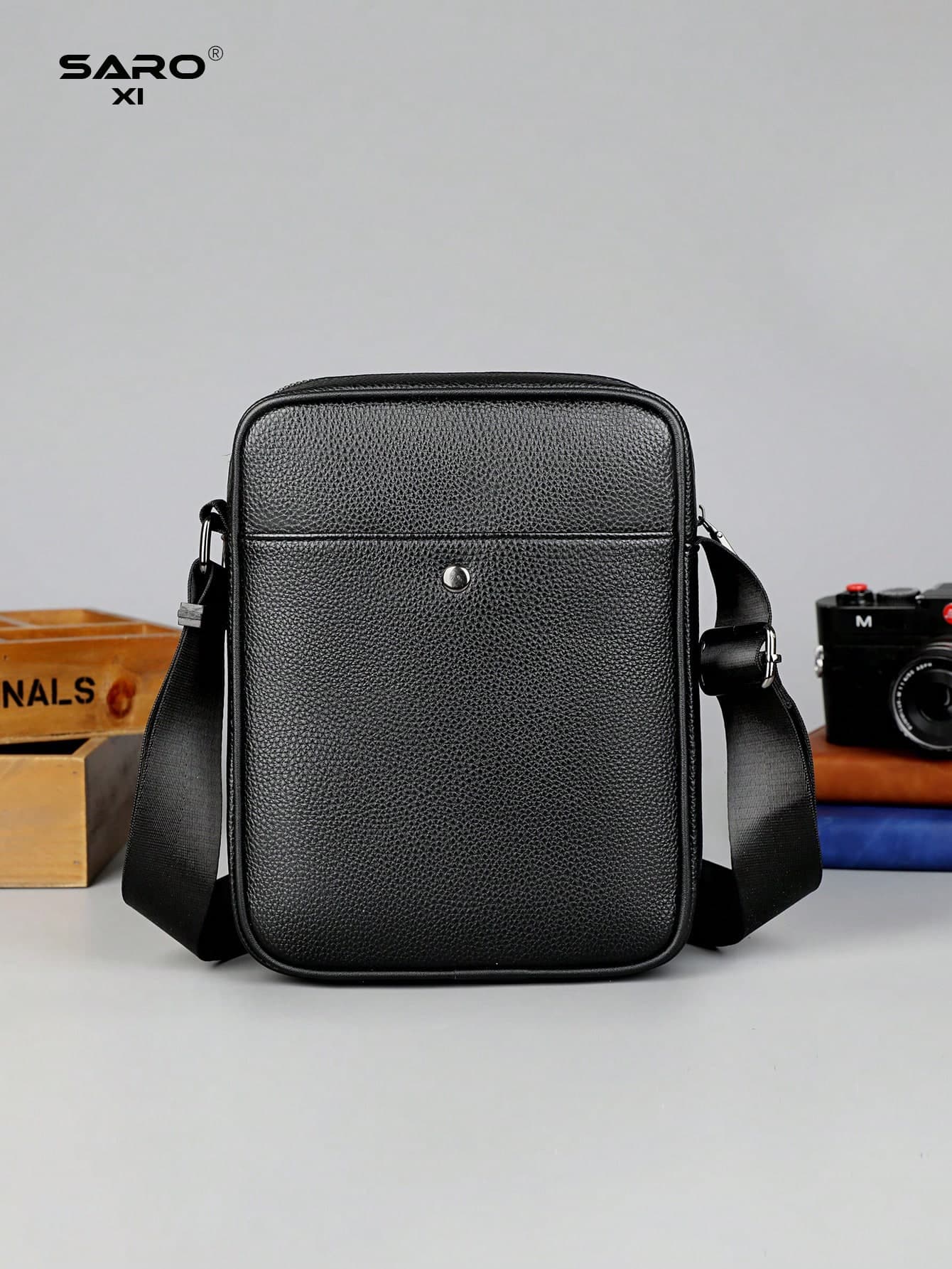 saroxi 1pc Men's PU Leather Square Crossbody Shoulder Bag, Casual Side Pocket Bag, Multifunctional Commuter Bag, Minimalist Black Solid Color Travel Accessory, Gift For Boyfriend/Men