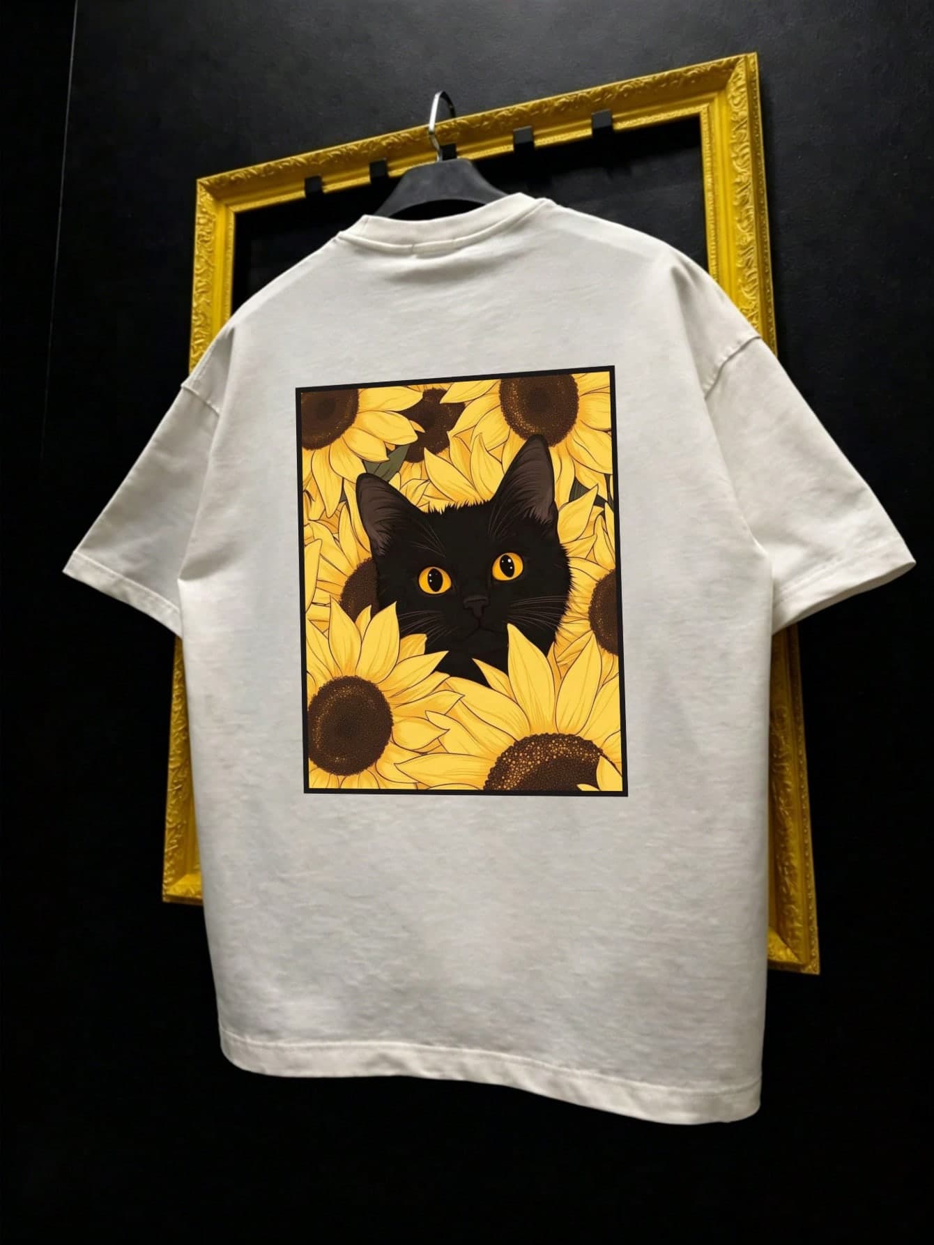 Men's Short Sleeve T-Shirt, Double-Sided Print "Cats In The Flowers" Cat And Flower Pattern Print, Men's Shirt, Casual Style, Comfortable, Fashionable Shirt, Street Style Polyester Blend Shirt